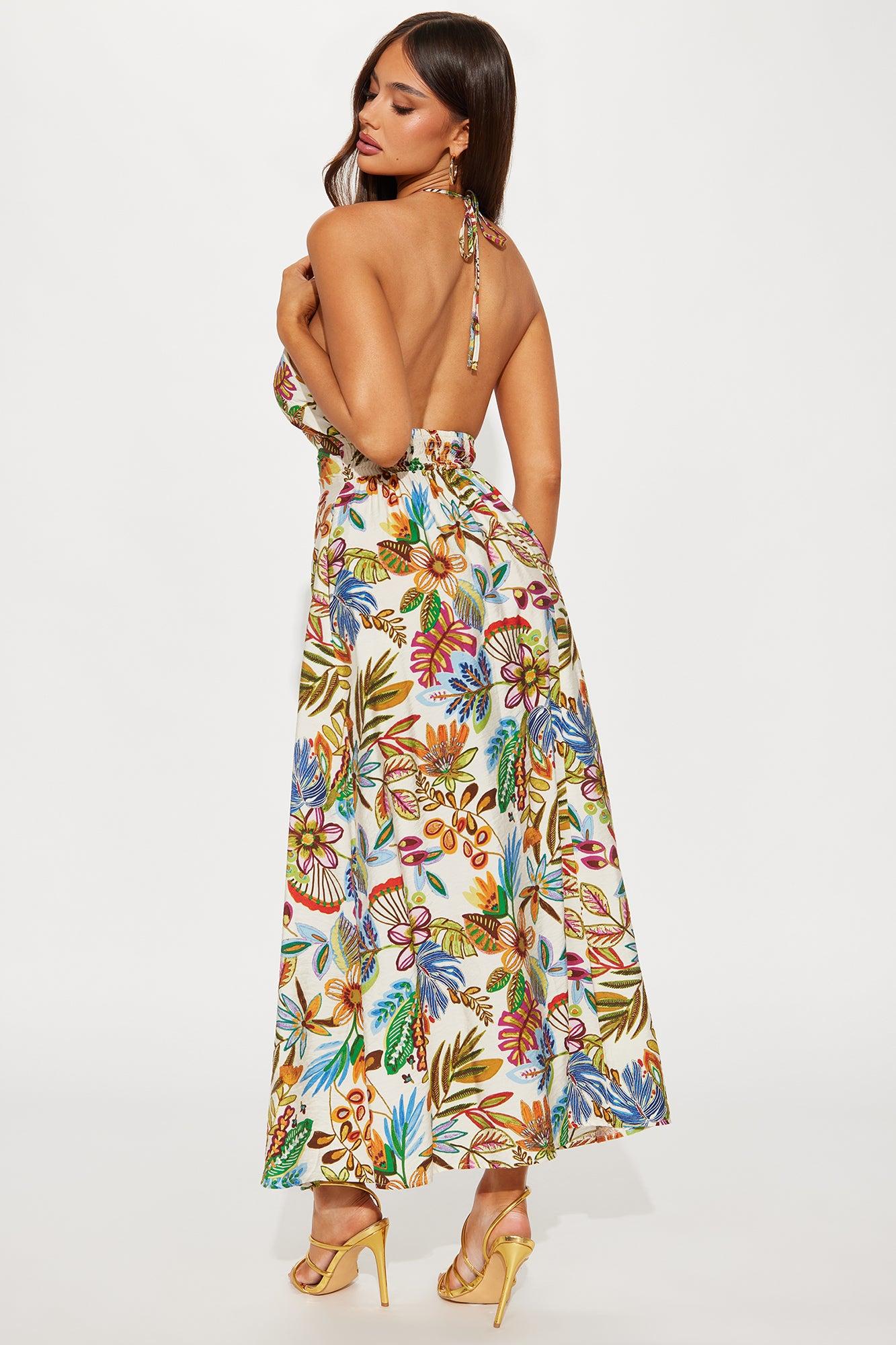 Sonya Backless Maxi Dress - Cream/combo Product Image
