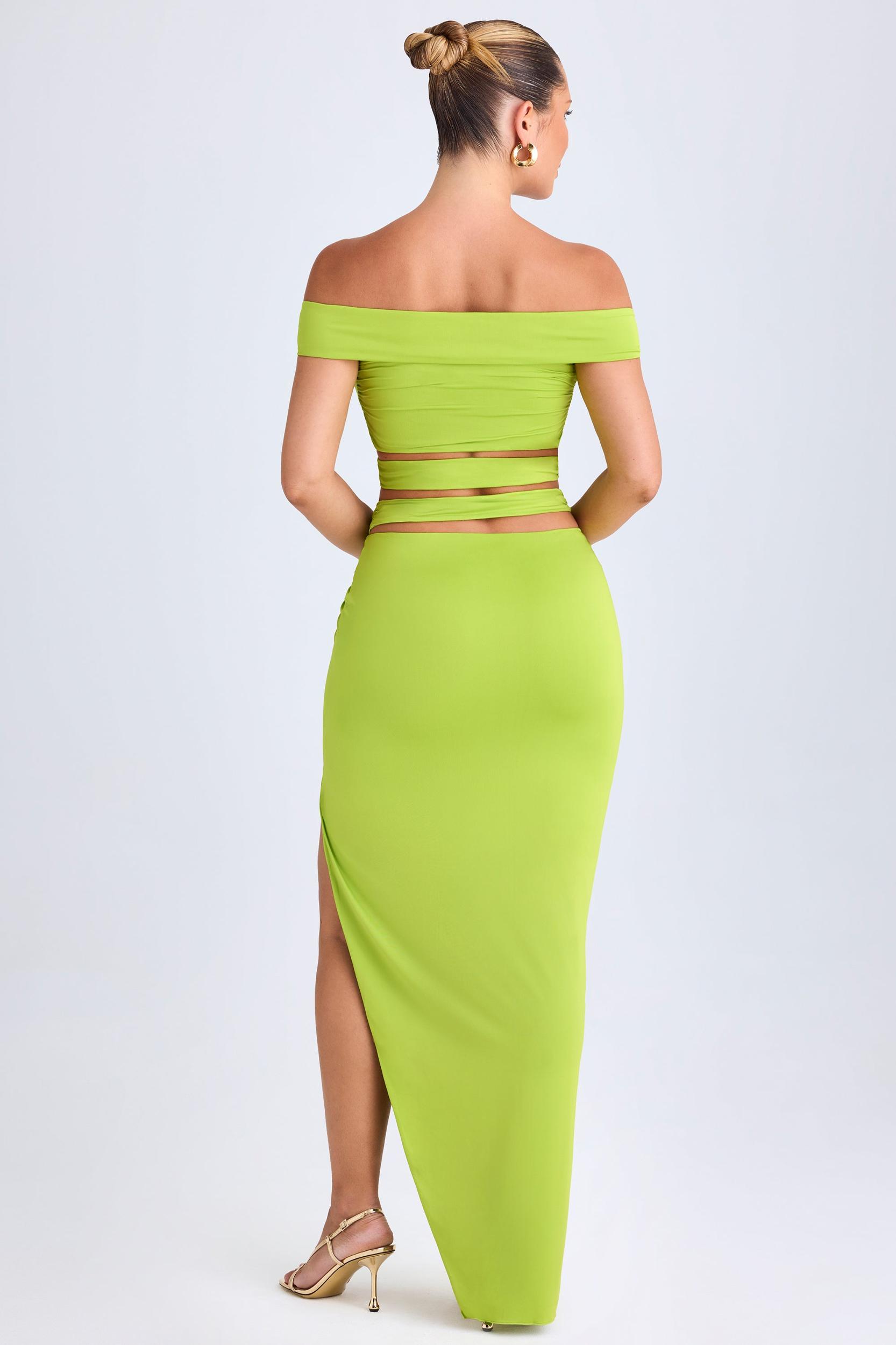 Asymmetric Cut-Out Maxi Skirt in Lime Green Female Product Image