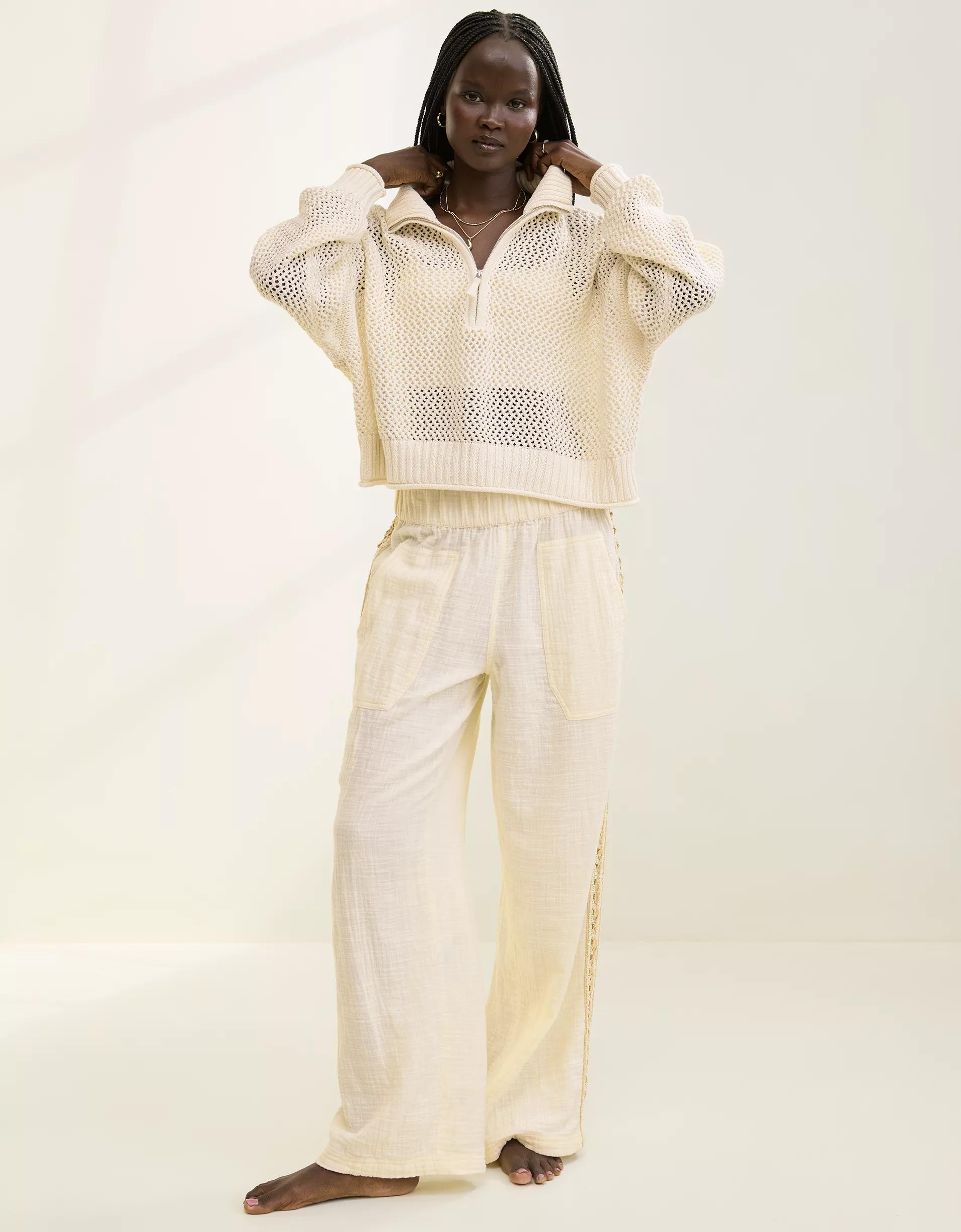 Aerie Crochet Quarter Zip Sweater Product Image