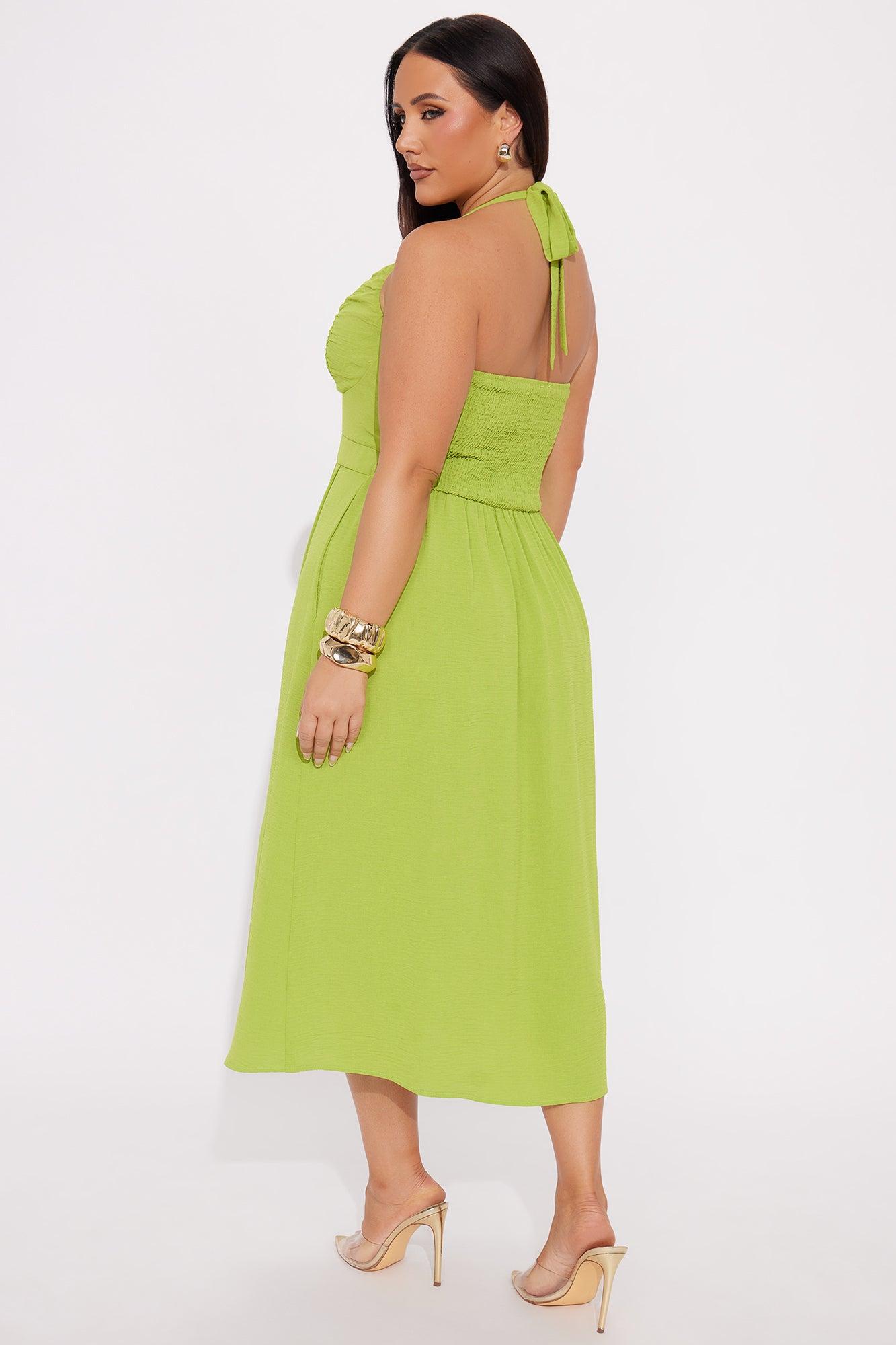 Madison Halter Midi Dress - Lime Product Image