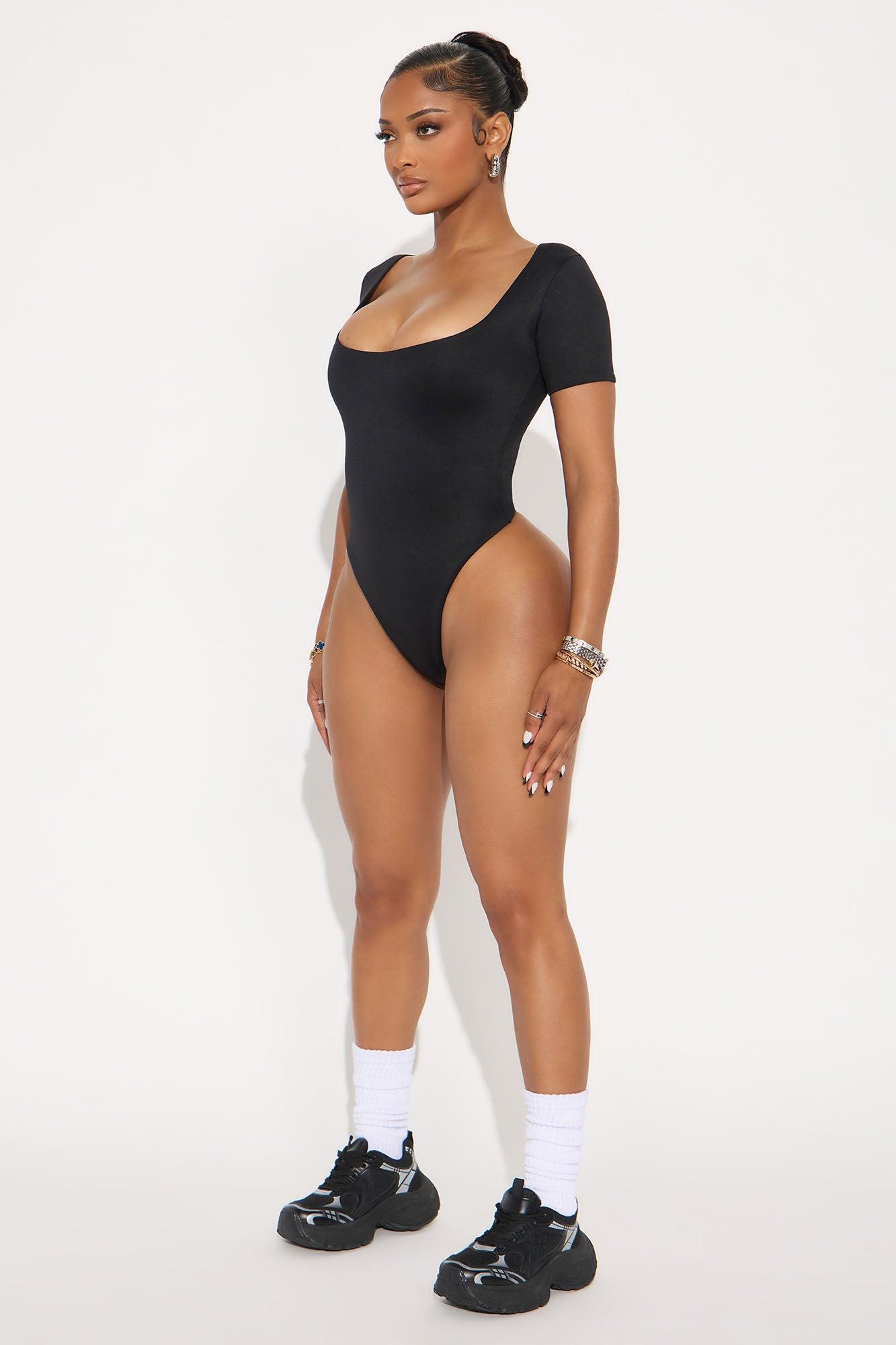 Contour Double Lined Short Sleeve Scoop Neck Bodysuit - Black Female Product Image