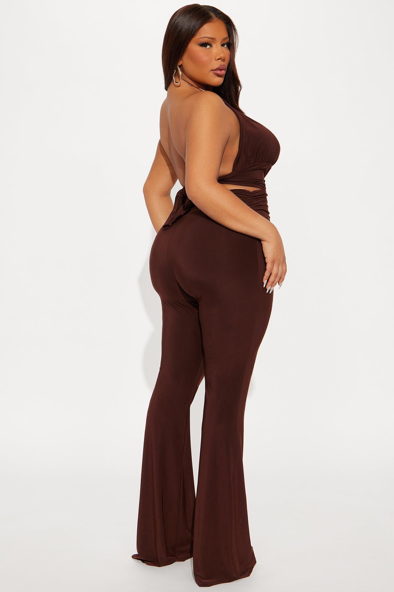 Crossing Paths Halter Jumpsuit - Chocolate Product Image