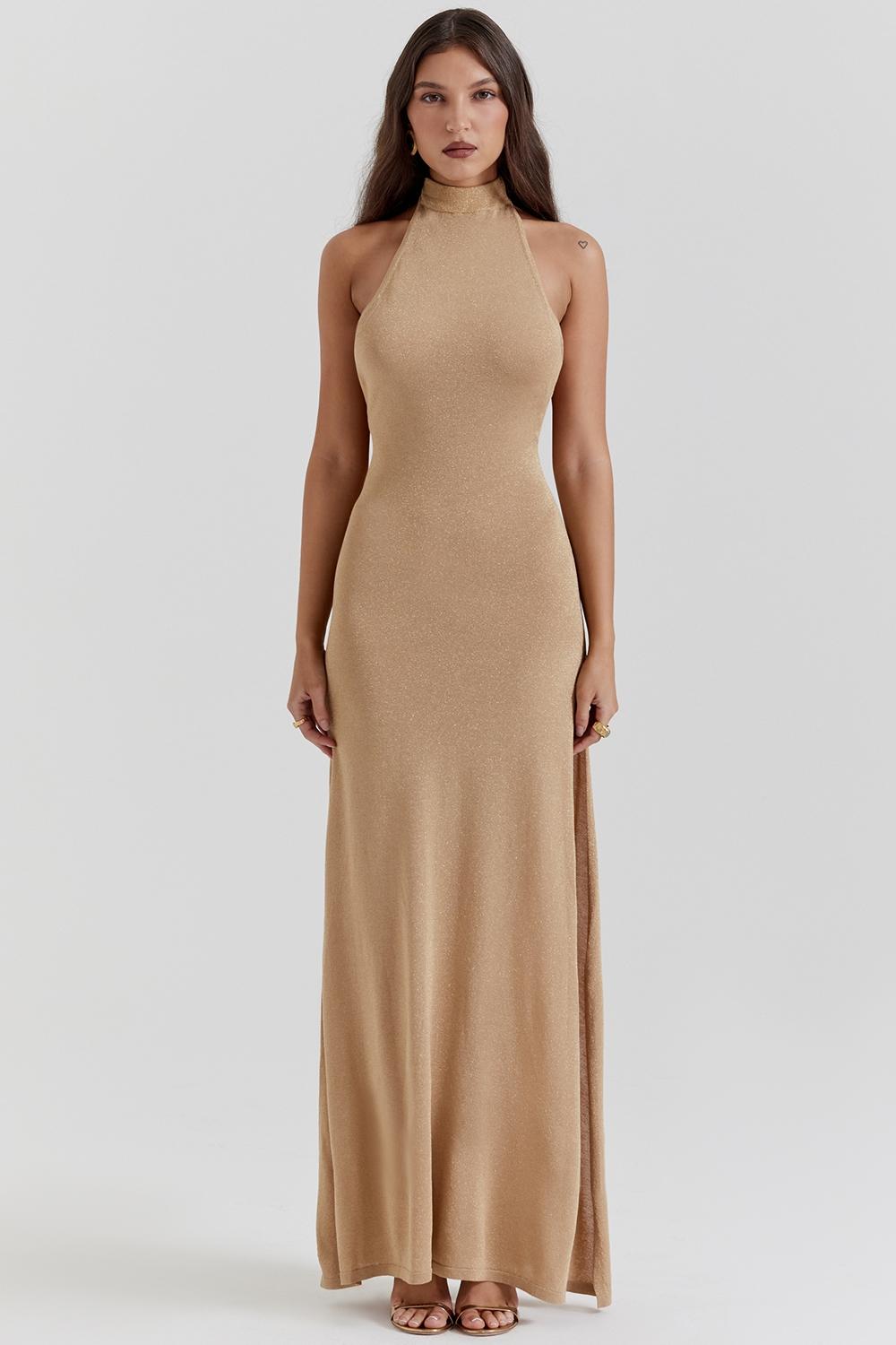 Selia  gold knit maxi dress Product Image