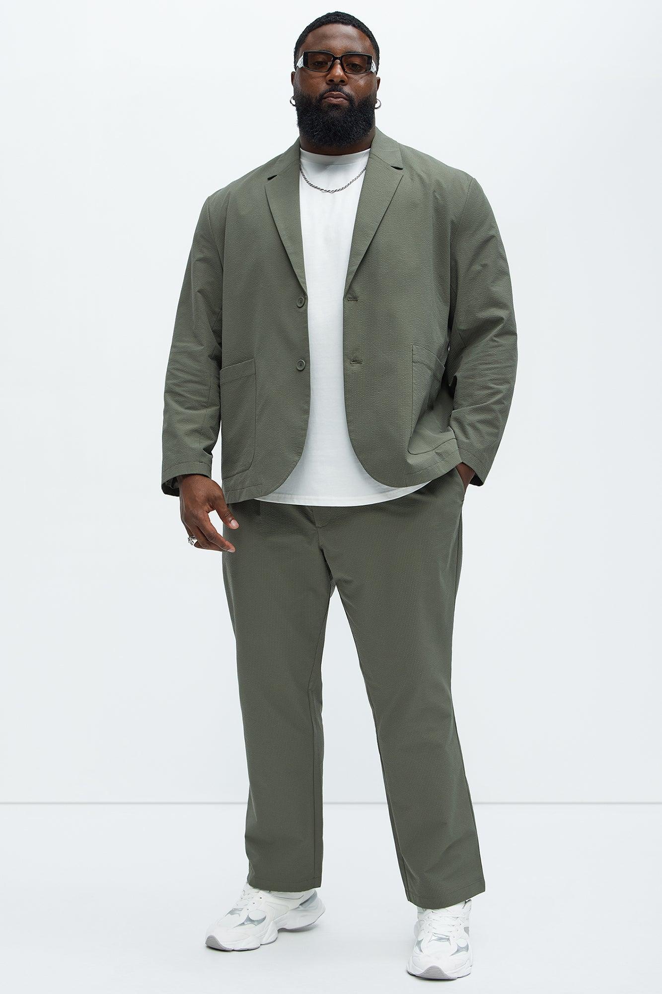 Seersucker Pleated Pants - Olive Product Image