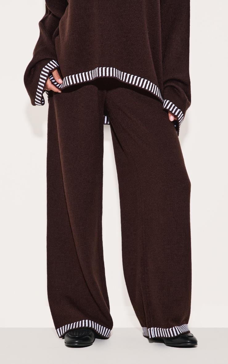 Chocolate Contrast Stitch Detail Knit Drawstring Waist Pants Product Image