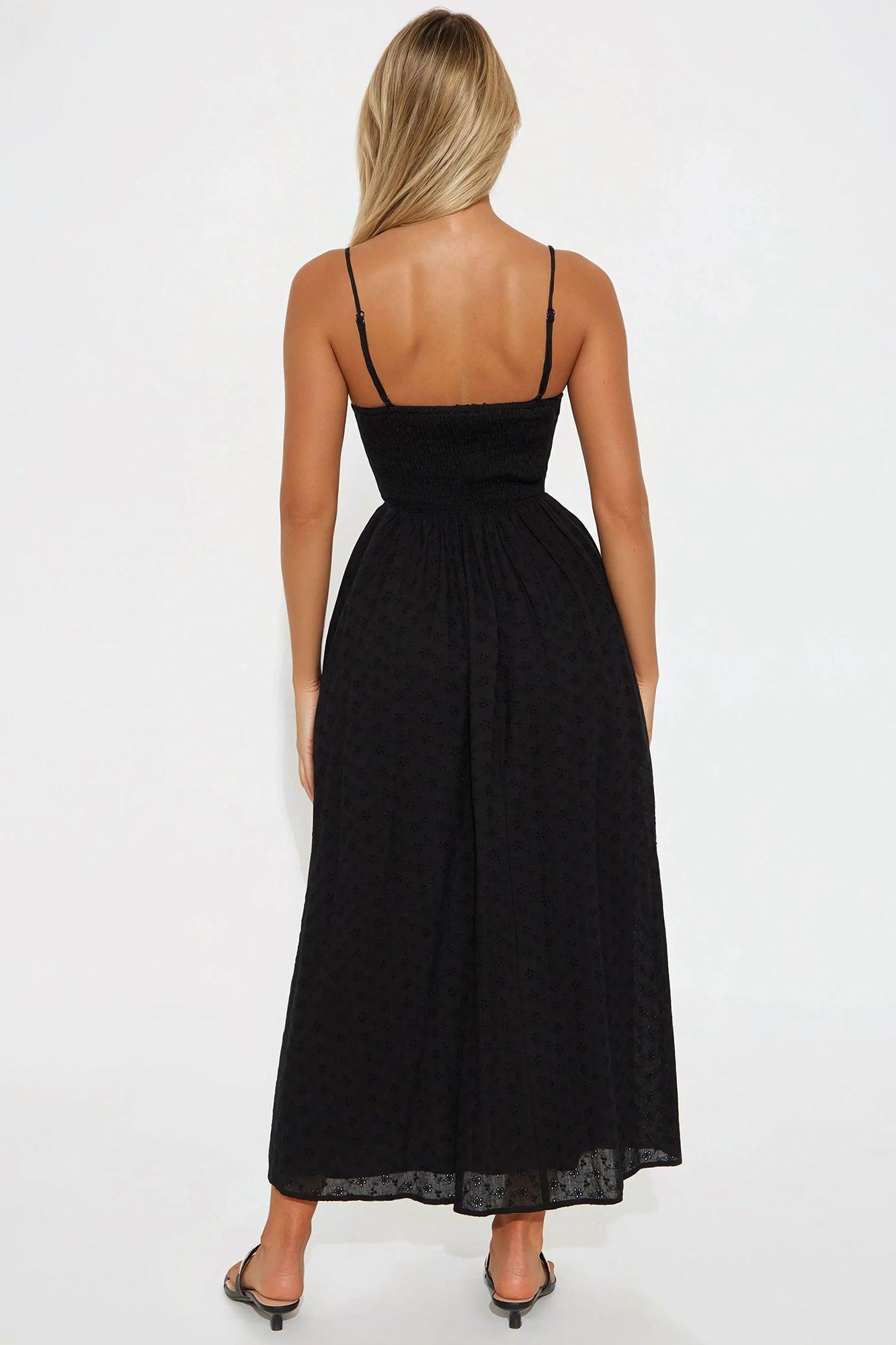 Afternoon Stroll Eyelet Midi Dress - Black Product Image