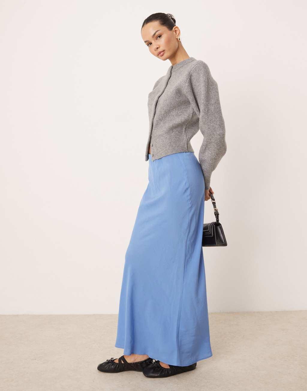 ASOS DESIGN soft touch bias maxi skirt in blue Product Image