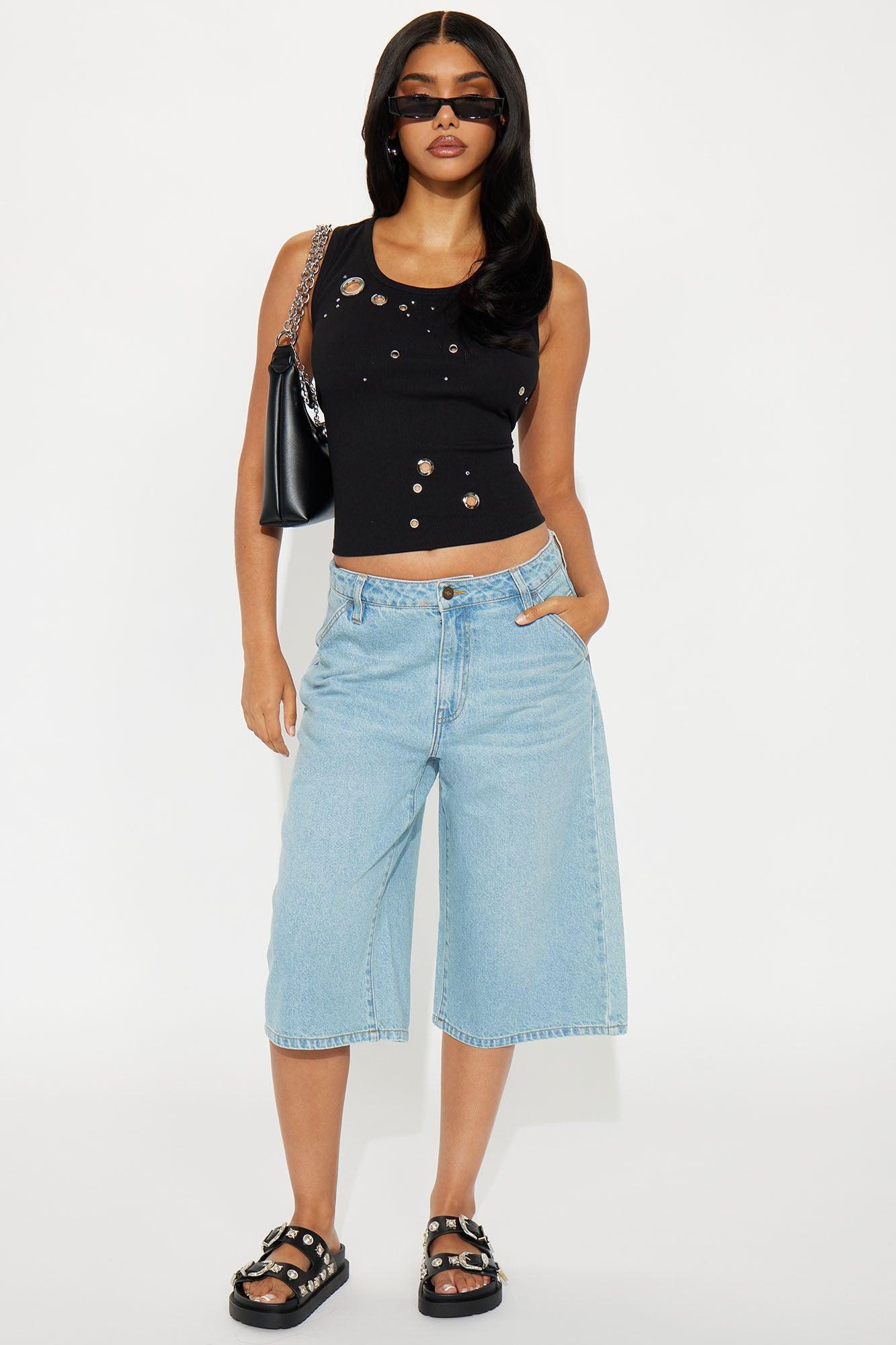 Hustle Denim Jorts - Light Wash Female Product Image