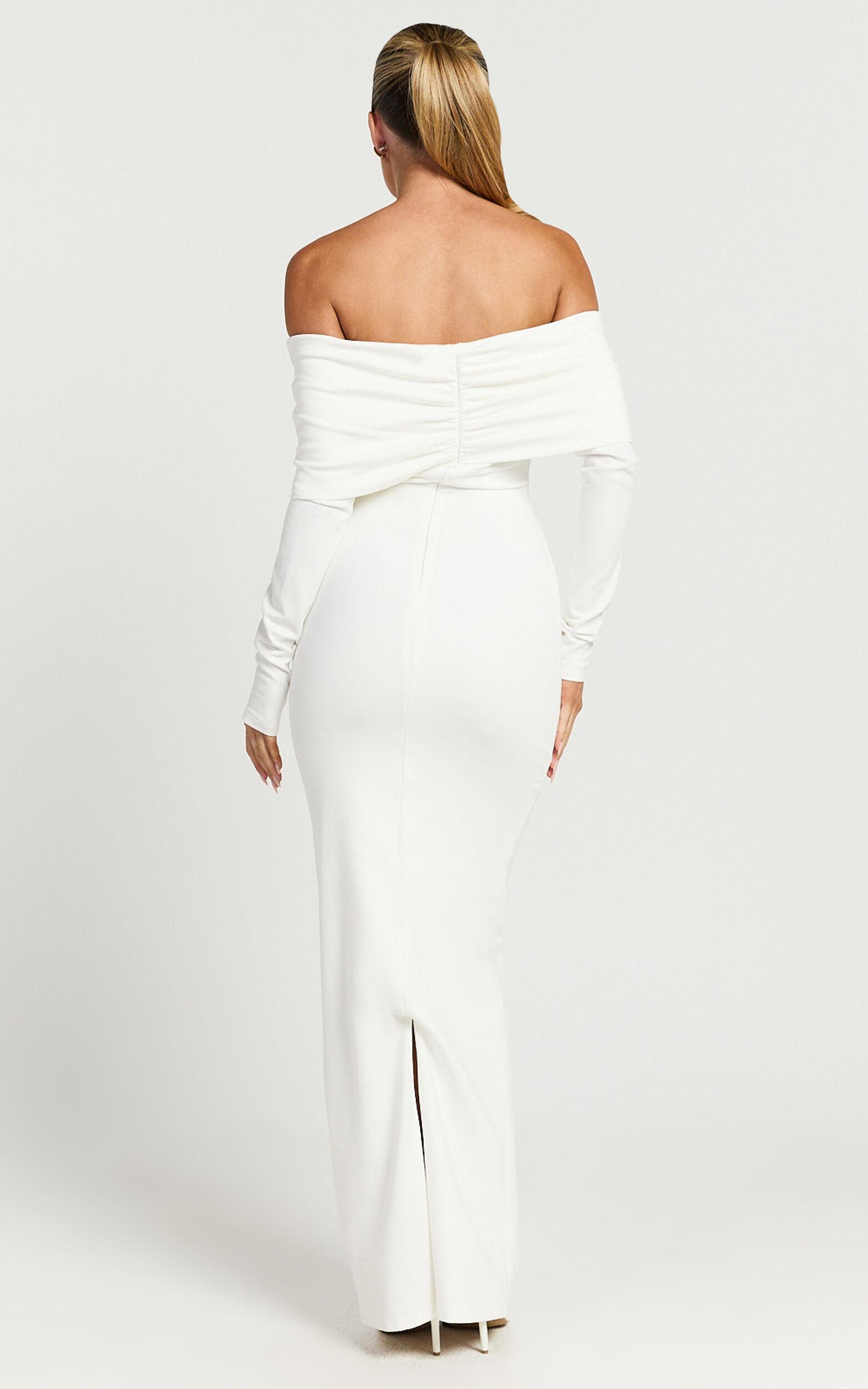 Rani Maxi Dress - Off Shoulder Long Sleeve Bodycon Dress in Off White Product Image