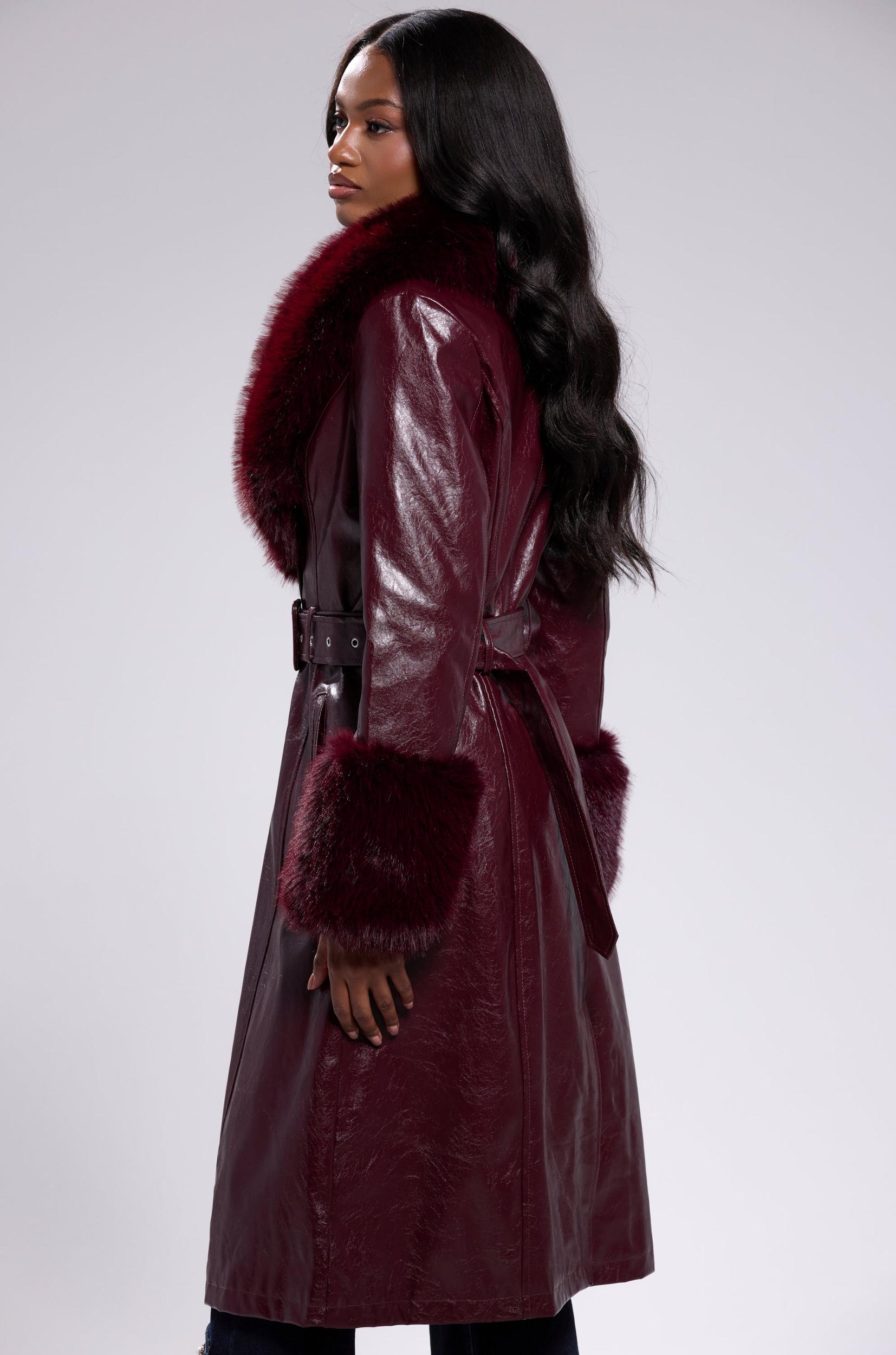 KAYA FUR TRIM TRENCH IN BURGUNDY Product Image