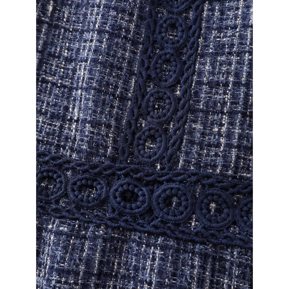 Plus Size Tweed Lace Trim Square Neckline Midi Dress Aegean Women Timeless U-neck Short sleeve Curvy BloomChic 10/M Product Image