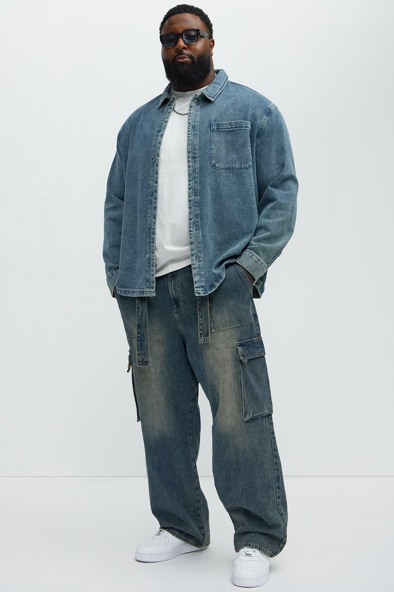 Tied Up Cargo Baggy Jeans - Medium Blue Wash Product Image