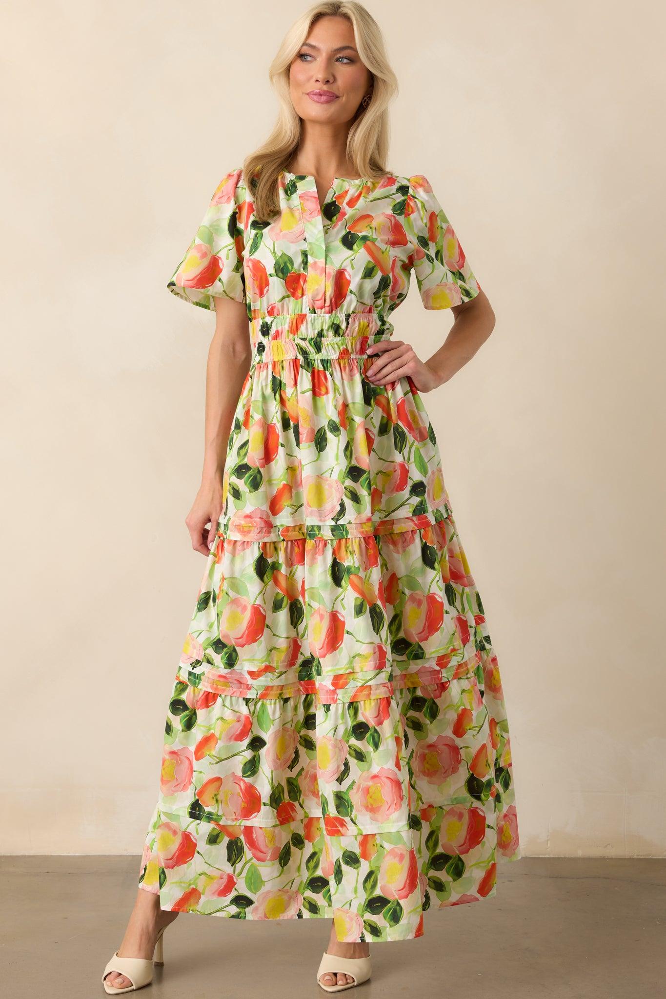 Something About It Orange Floral Print Cotton Maxi Dress Product Image