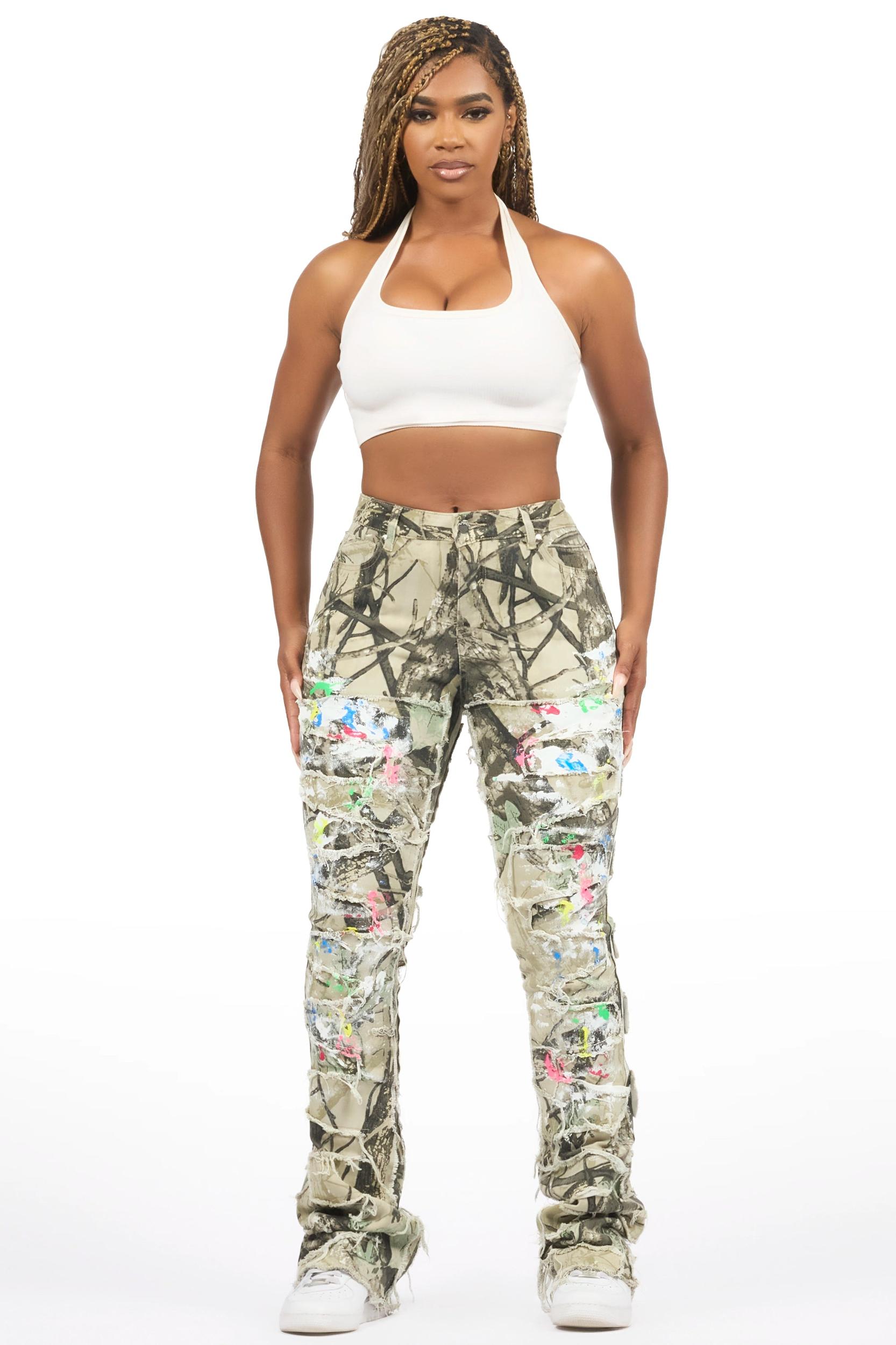 Raeshell Tree Camo Painted Stacked Jean Female Product Image