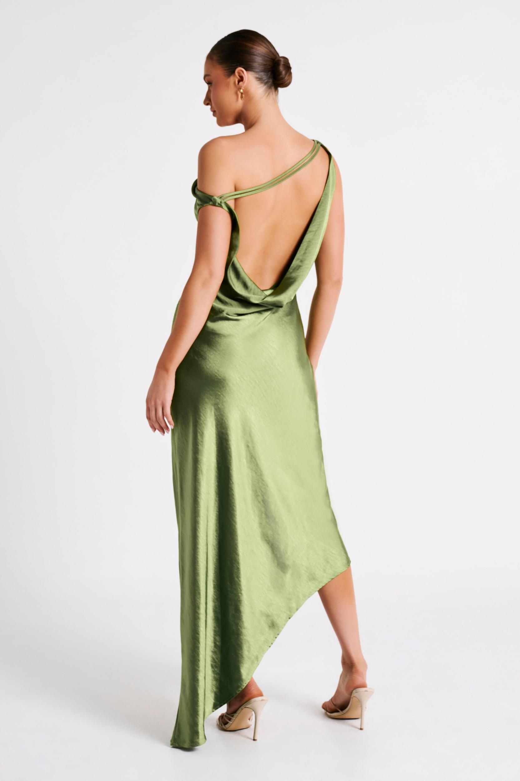 Yvette Slip Maxi Dress With Asymmetrical Hem - Emerald Product Image