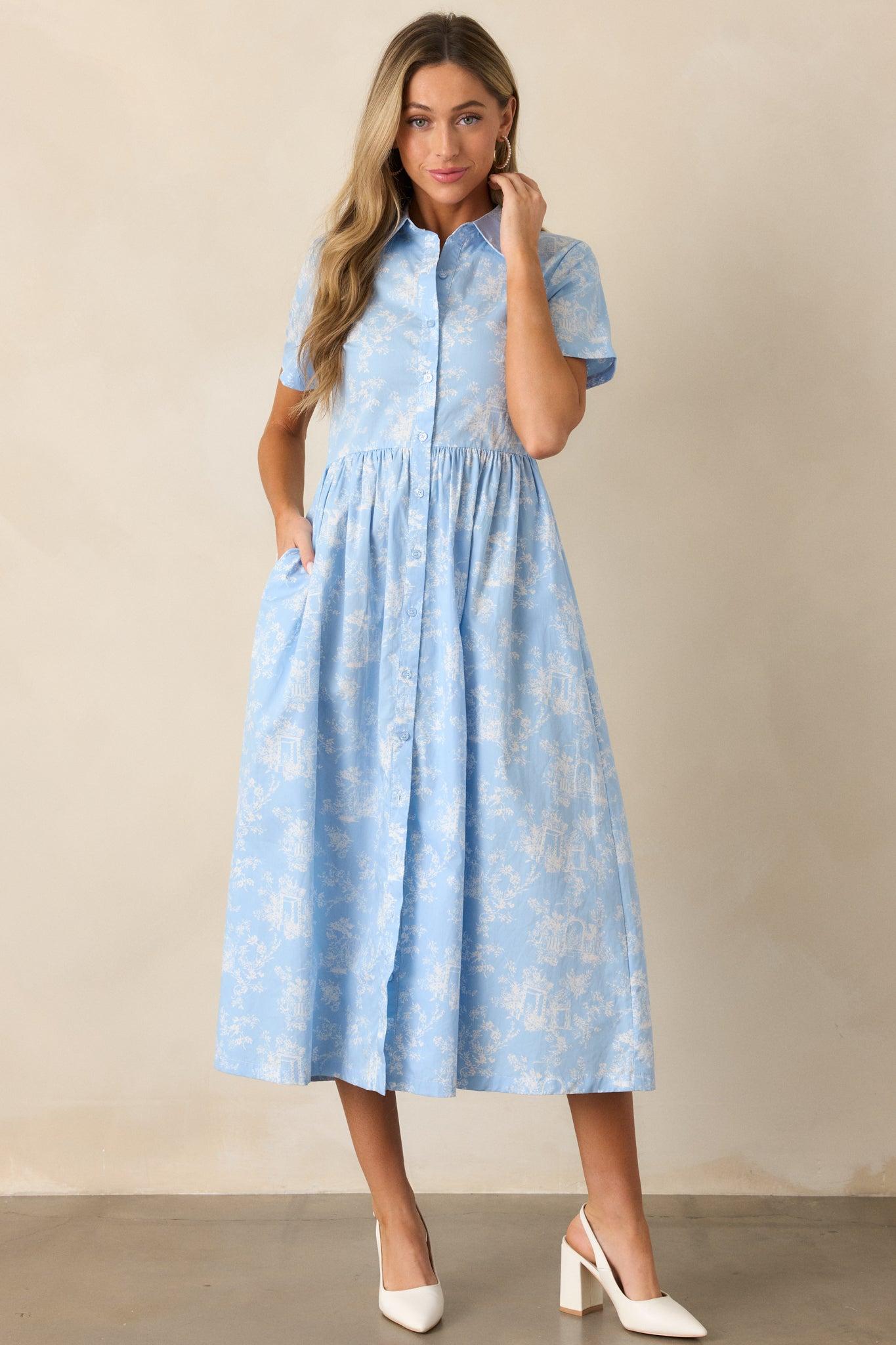 Believe It Cotton Light Blue Toile Maxi Dress Product Image