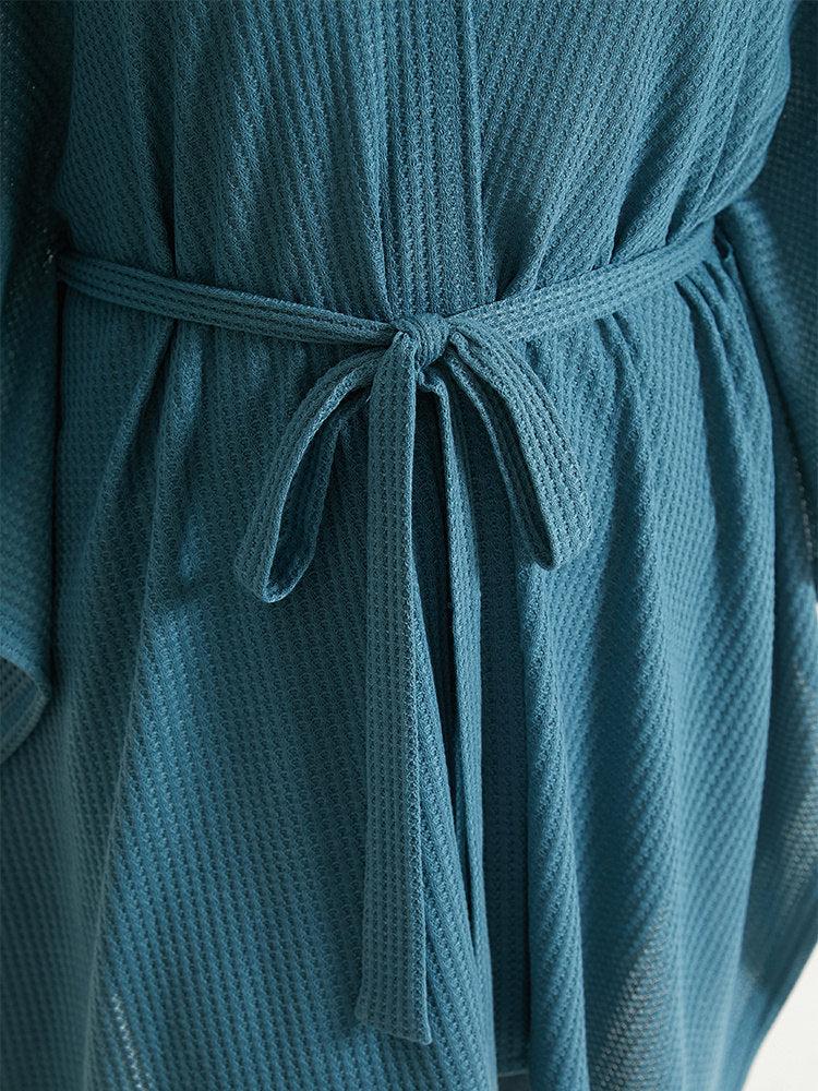 Solid Belted Dolman Sleeve Waffle Knit Coat Female Product Image