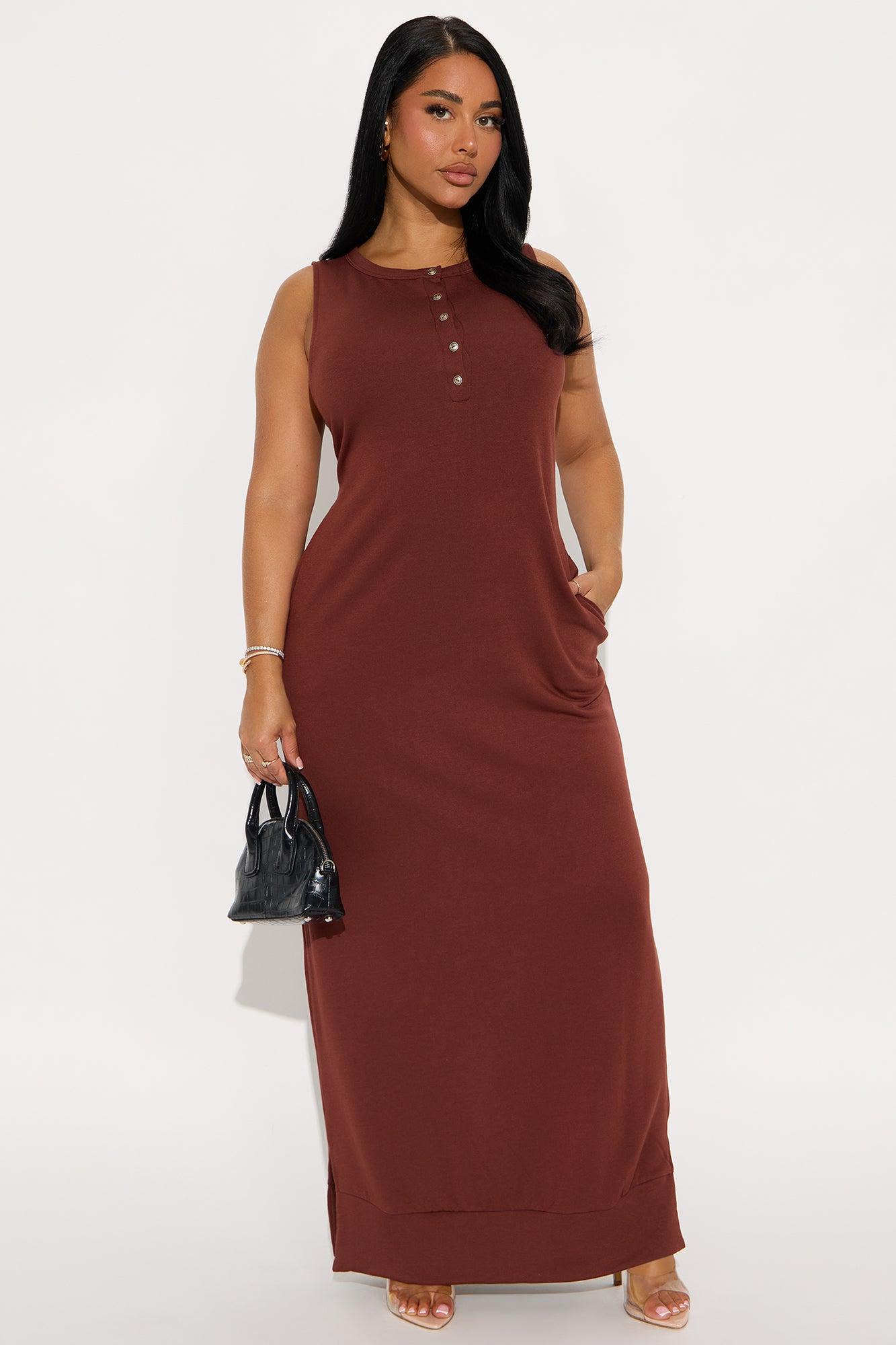 Dawn Button Up Maxi Dress  - Brown Female Product Image