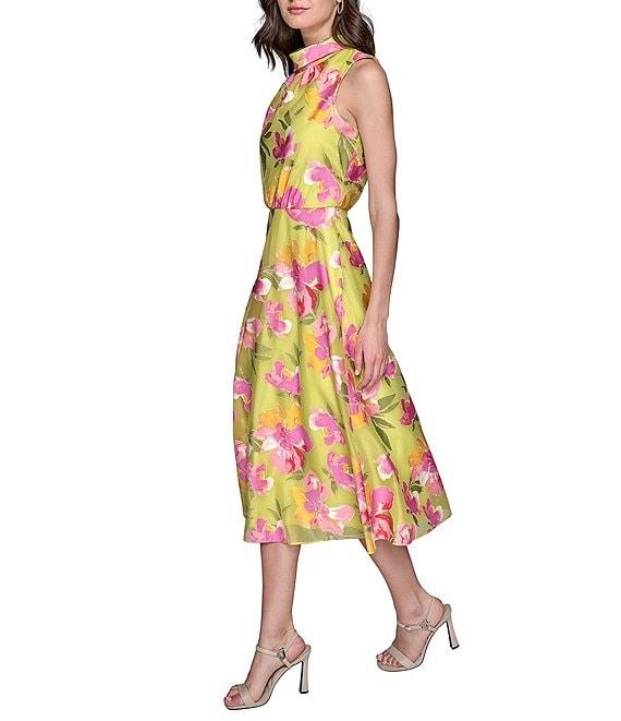 KARL LAGERFELD PARIS Mock Neck Floral Burnout A-Line Midi Dress Product Image
