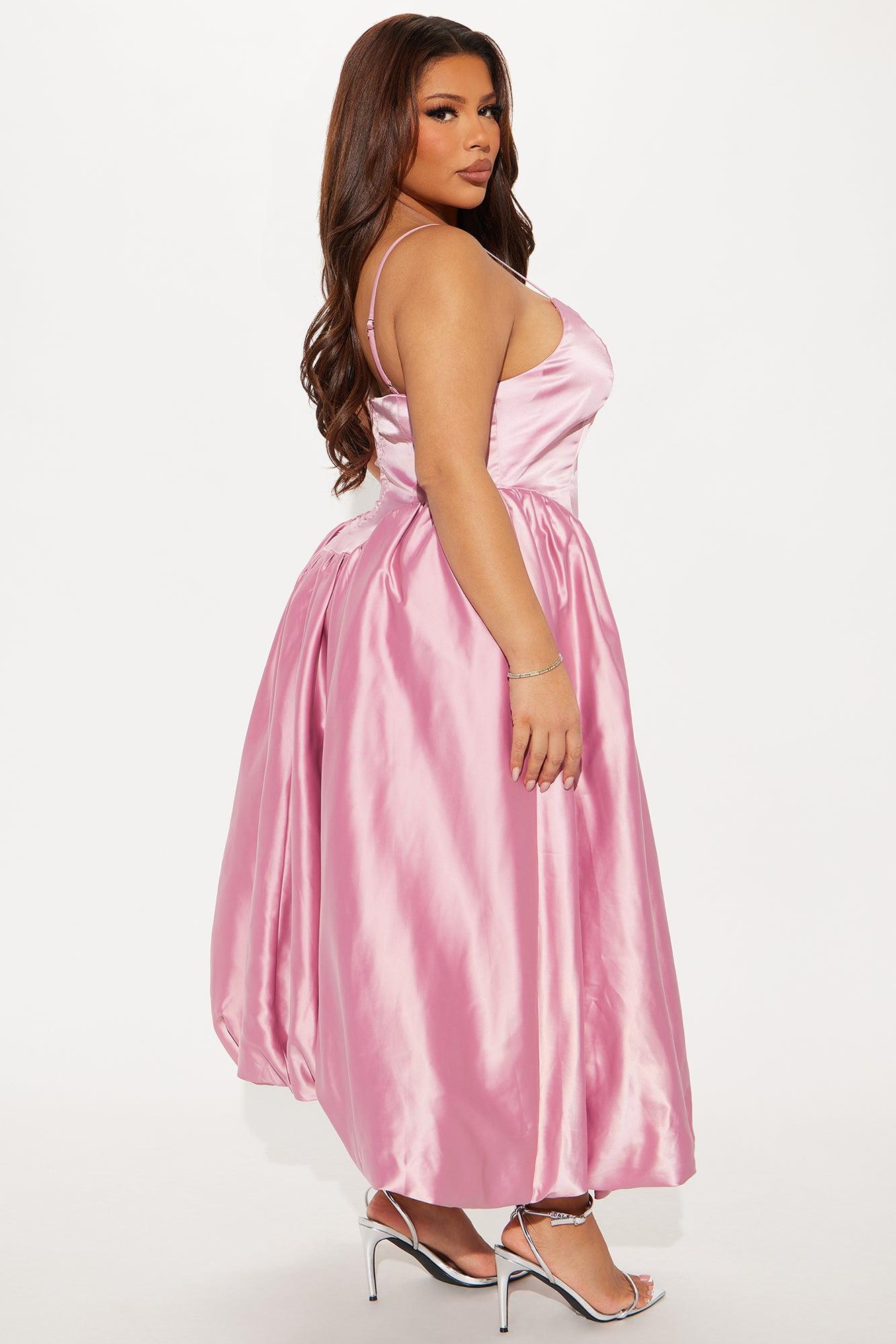 Angelina Satin Bubble Midi Dress - Mauve Product Image