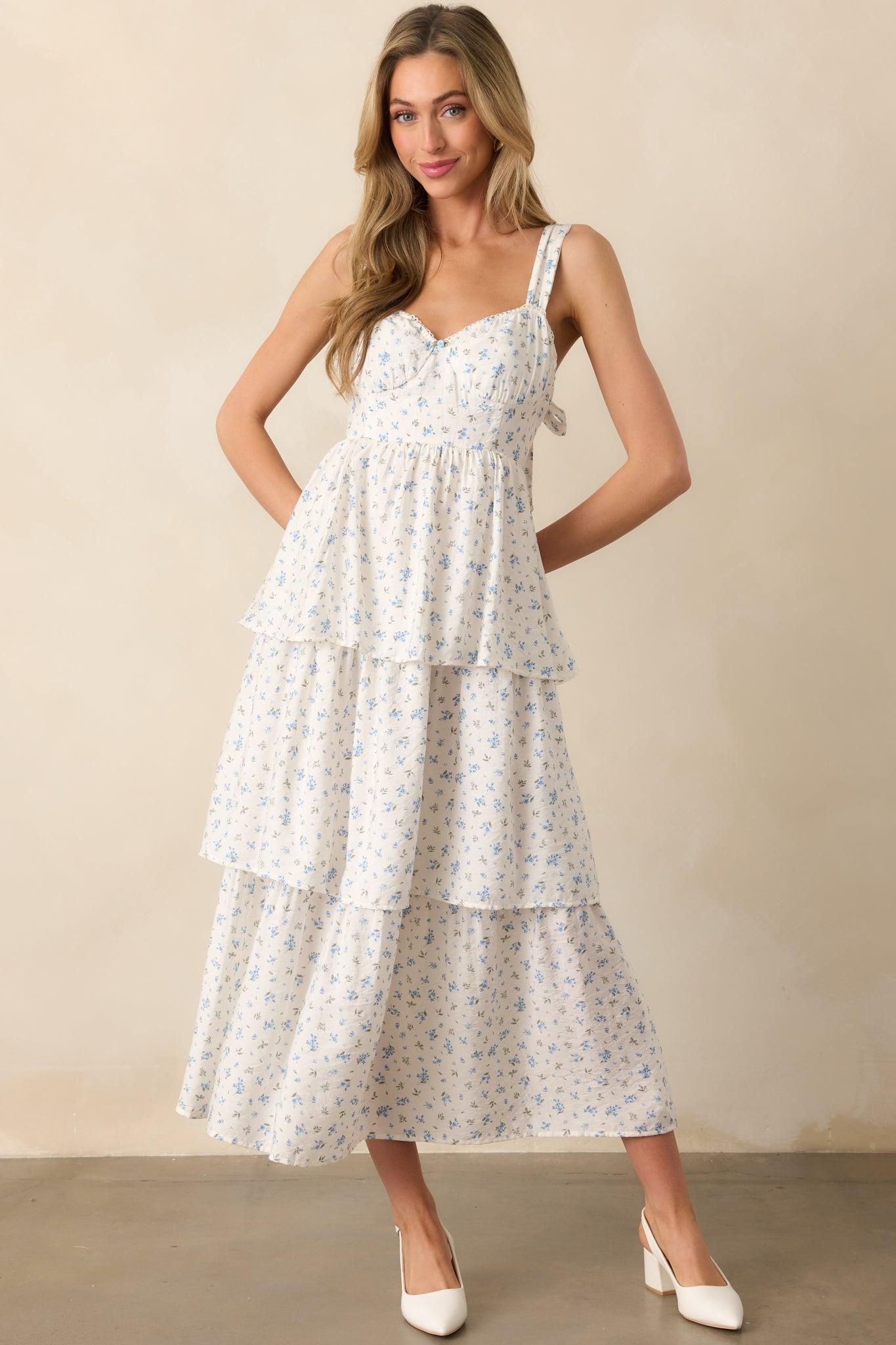 In The Wildflowers Blue Floral Tiered Maxi Dress Product Image