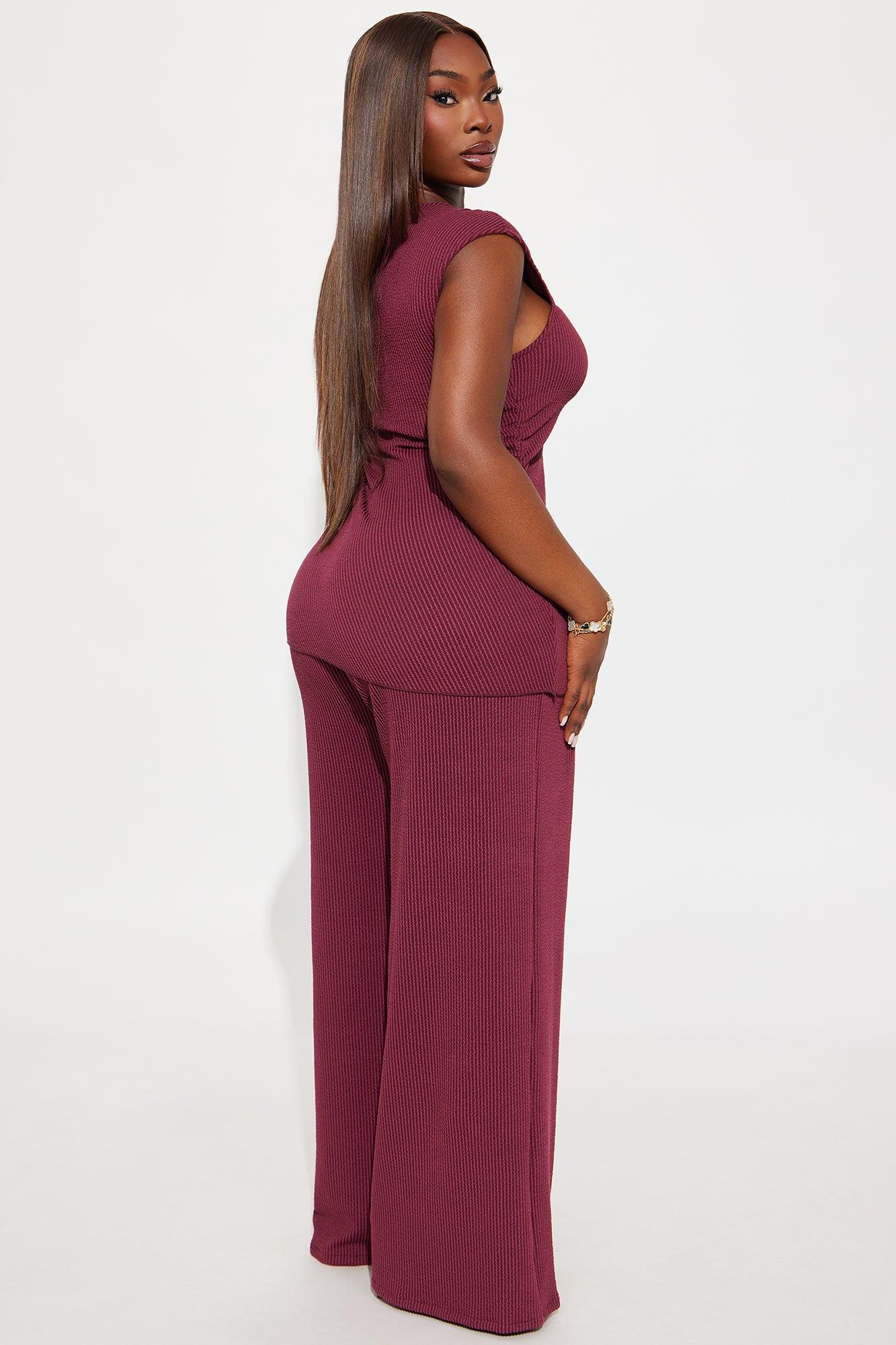 Amaya Ribbed Pant Set - Wine Product Image