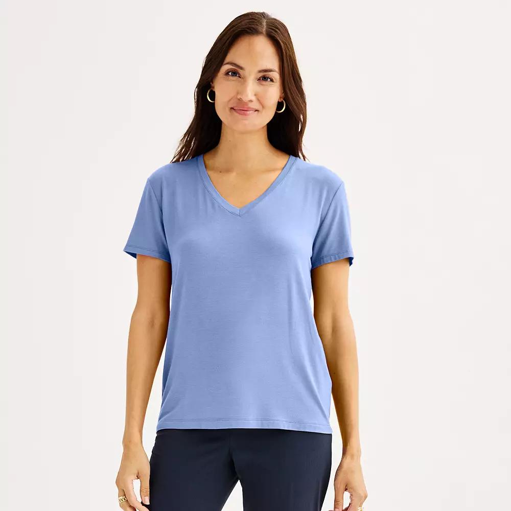 Women's Nine West Essential V-Neck T-Shirt, Size: Small, Moroccan Blue Product Image