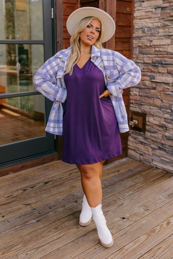 Back To Basics T-Shirt Dress In Dark Purple Cuves Product Image