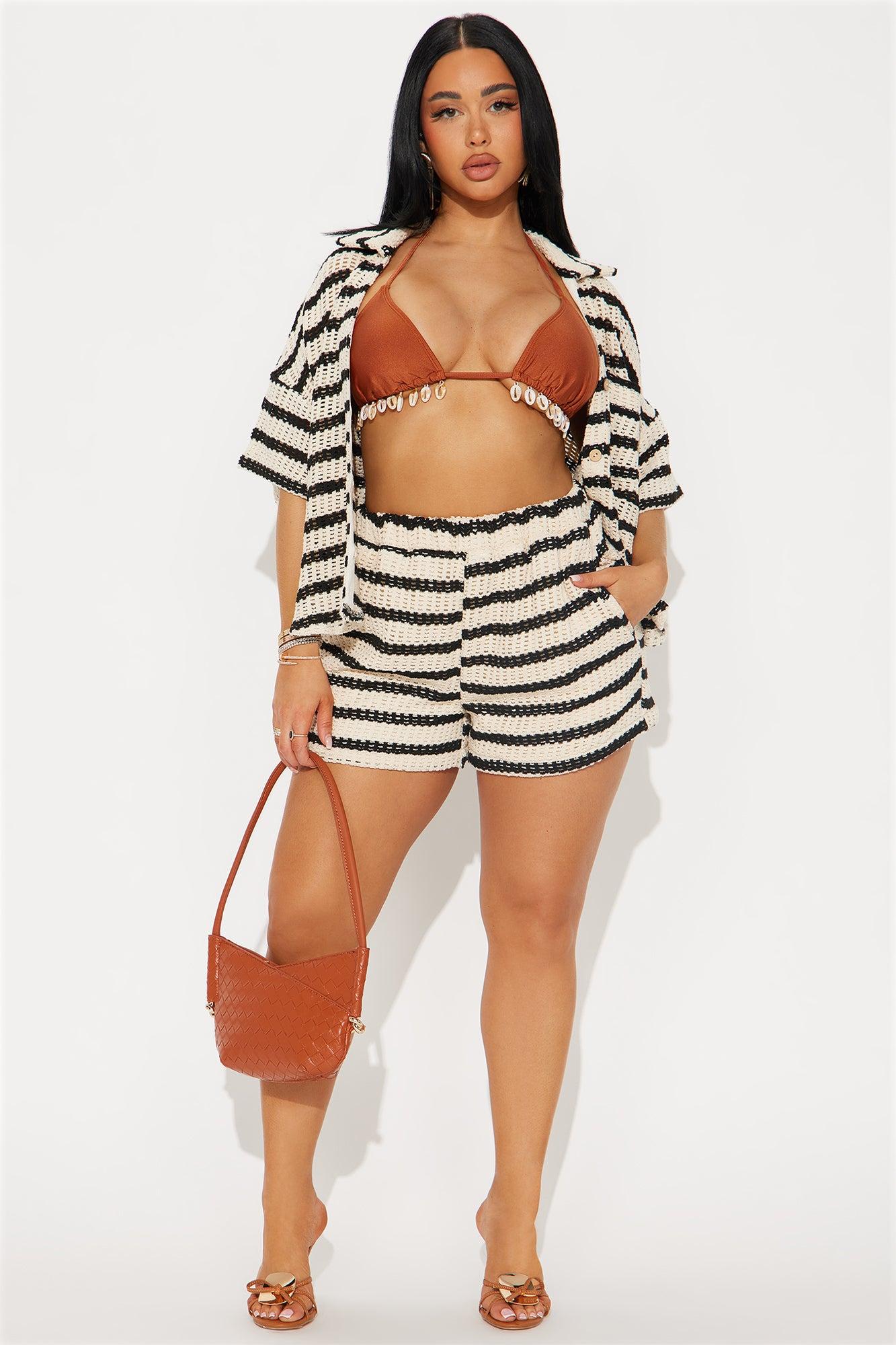 Savannah Stripe Crochet Short Set  - Black/combo Product Image