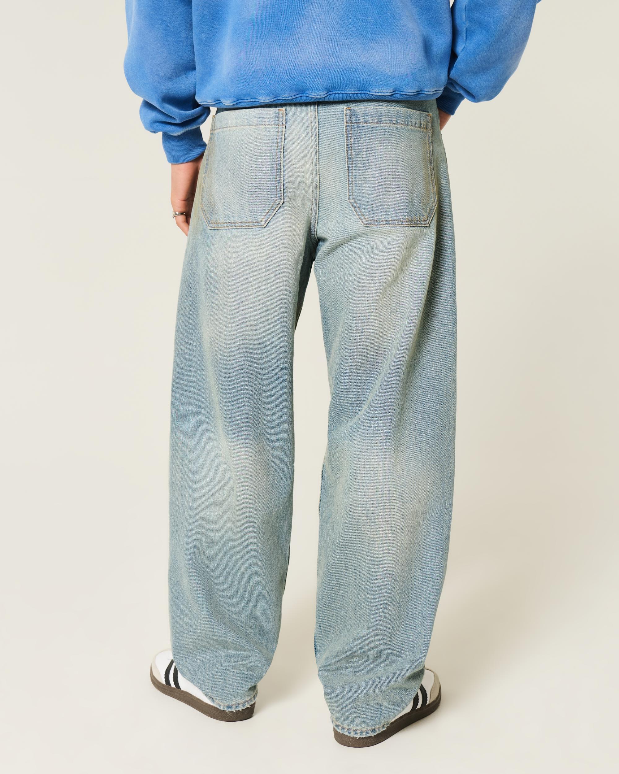 Greased Medium Wash Skater Baggy Jeans Product Image