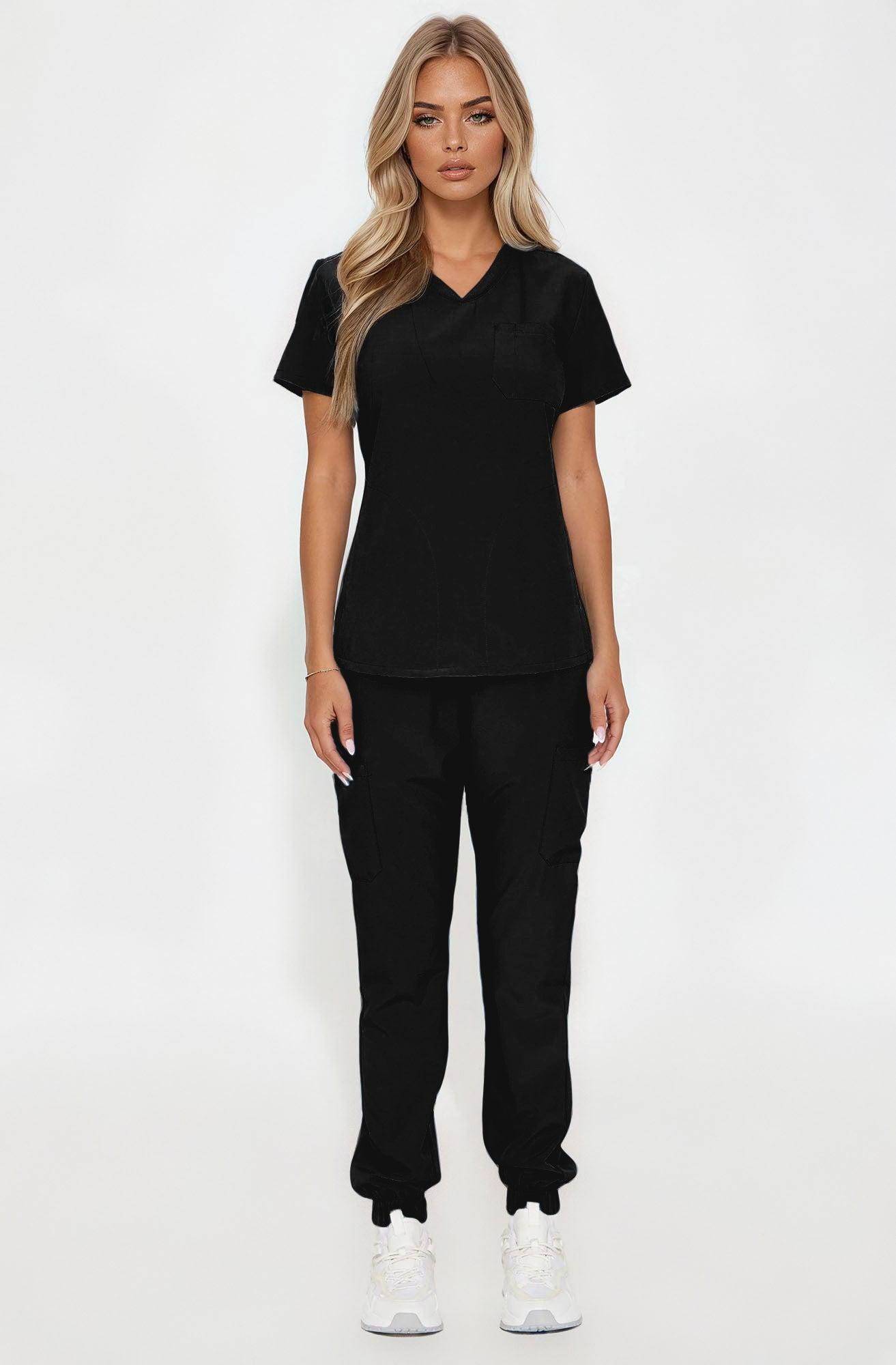 Daily Routine Stretch Uniform Scrub Jogger Set - Black Female Product Image