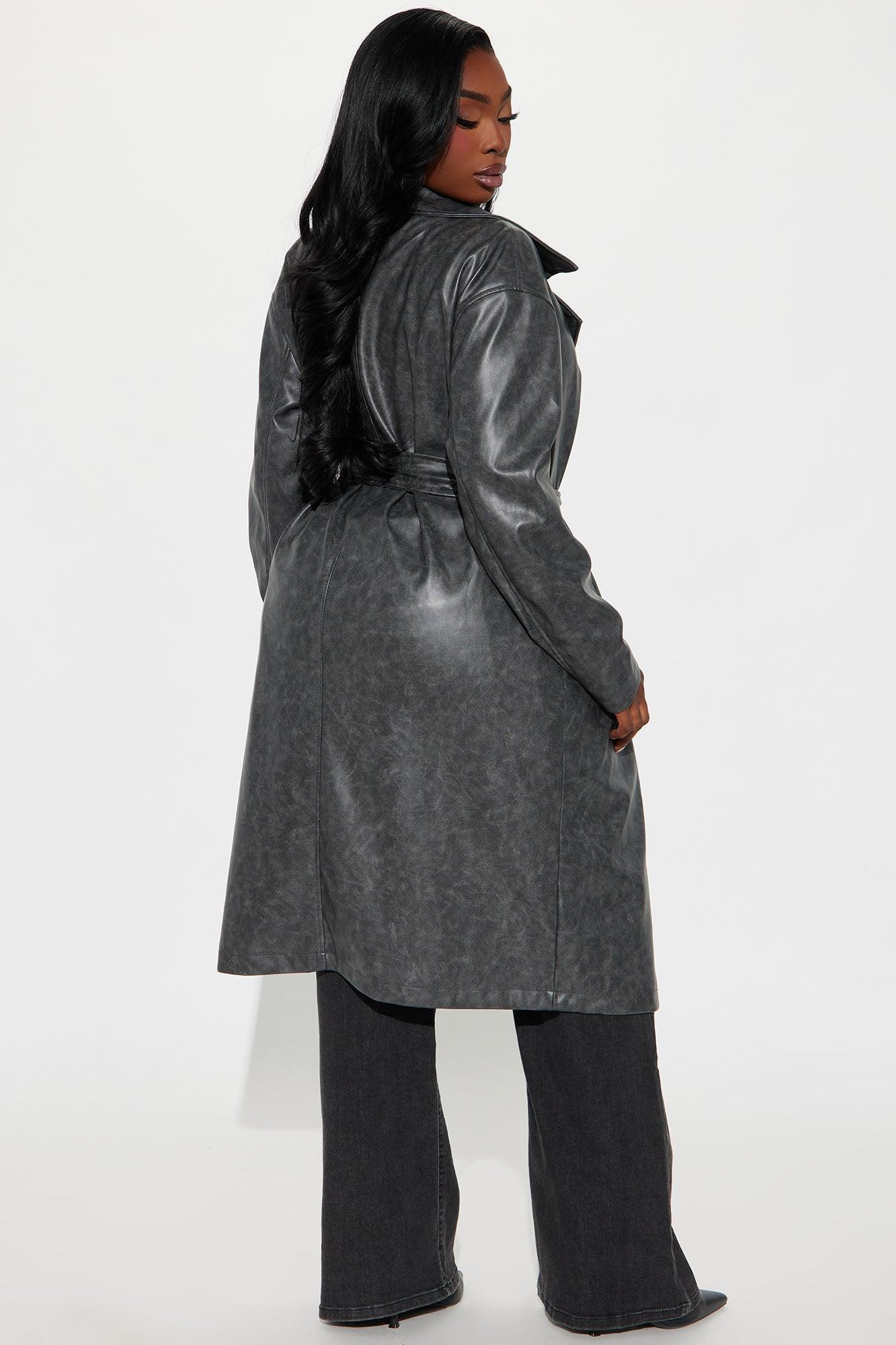 No Secrets Washed Faux Leather Trench - Charcoal Product Image