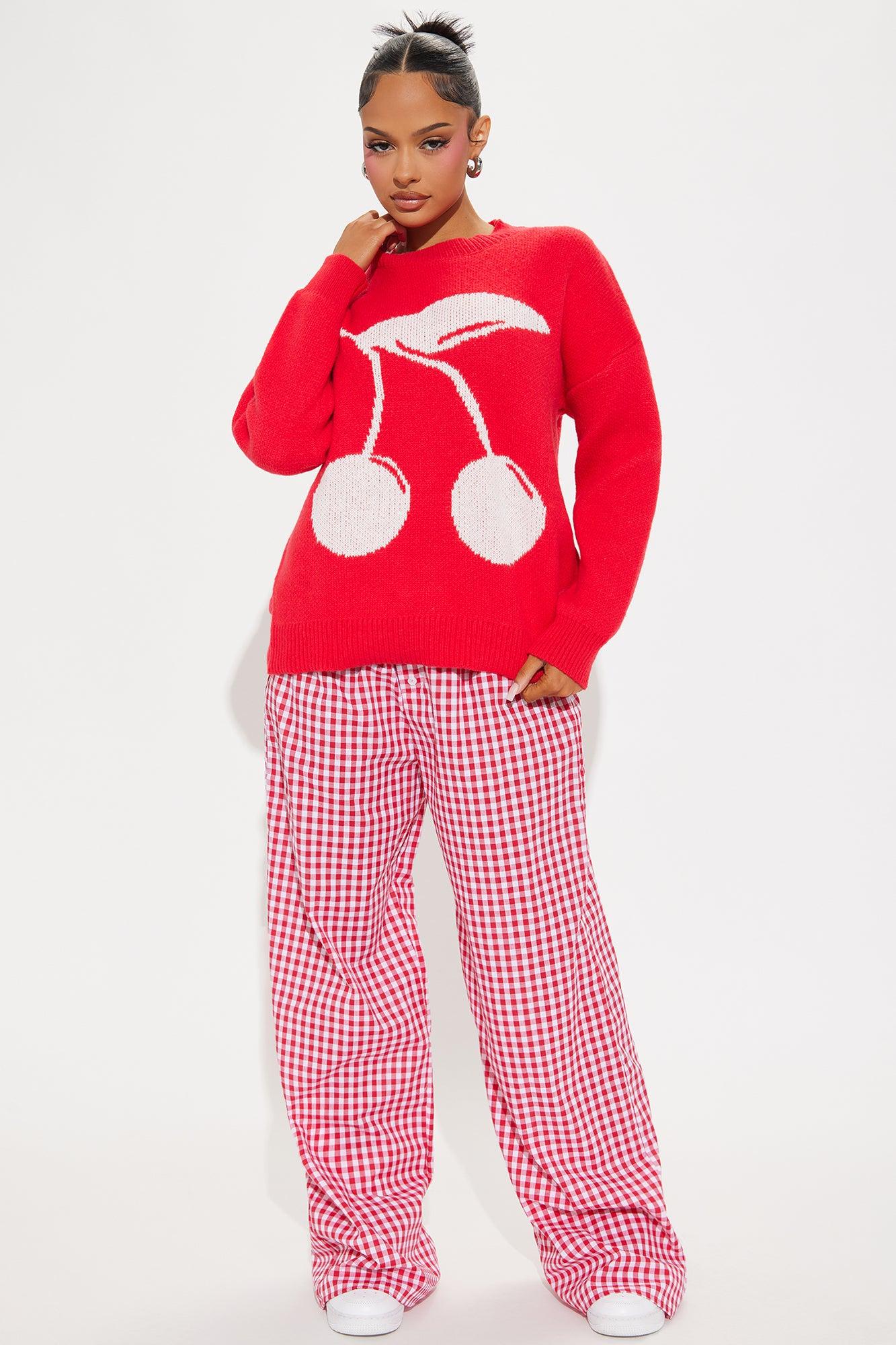 Cherry Taste Oversized Sweater - Red Female Product Image