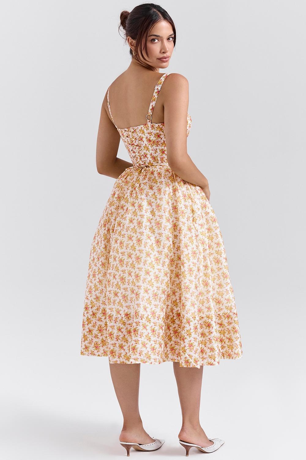 Kelly  royal rose print corset midi sundress Product Image