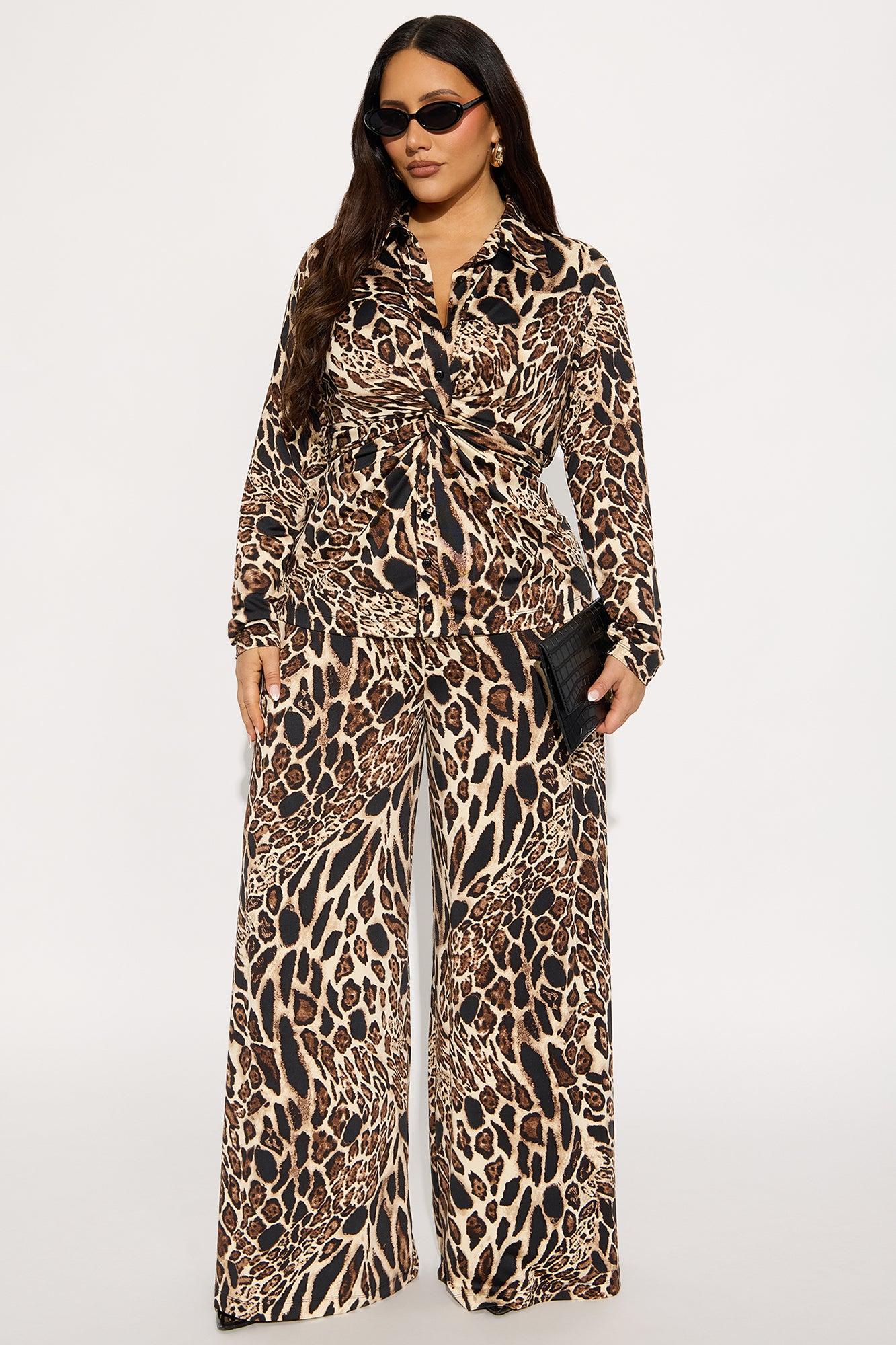 Debbie Leopard Print Pant Set - Brown Combo Female Product Image
