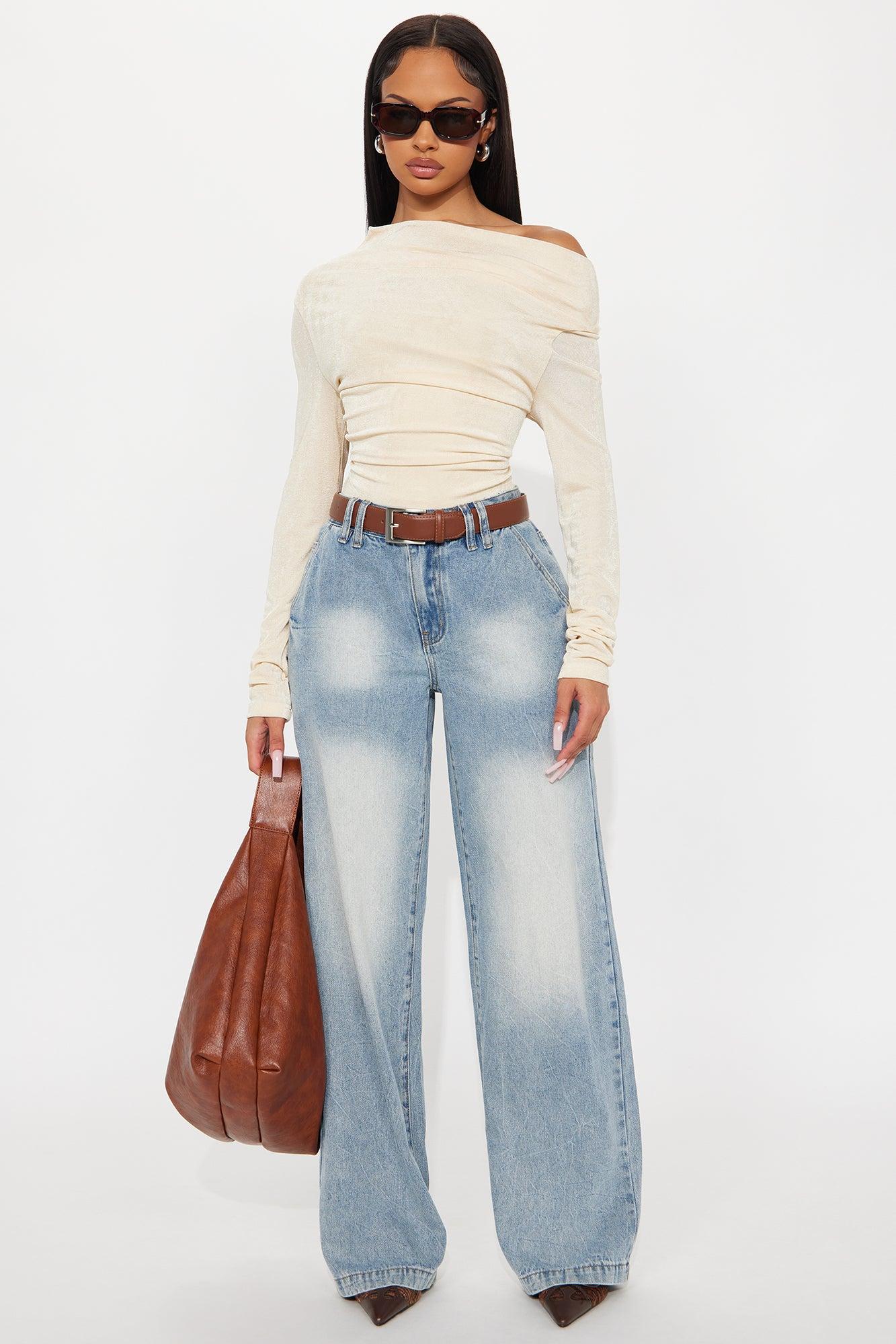 Parisian Long Sleeve Off Shoulder Top - Stone Product Image