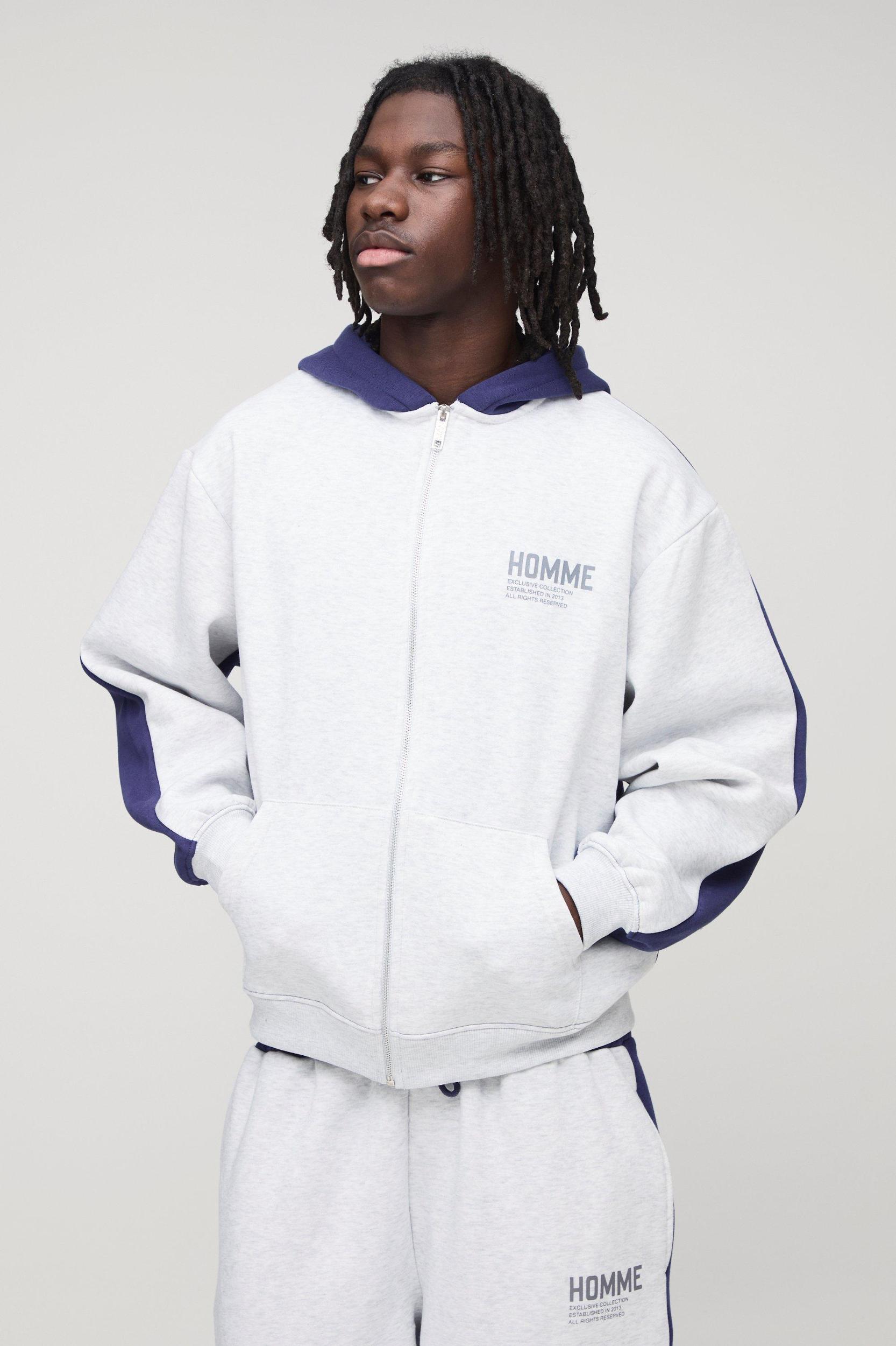 Oversized Homme Colour Block Zip Hooded Tracksuit | boohooMAN USA Product Image