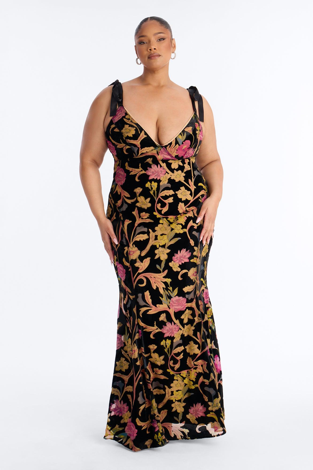 Soft Aesthetic Velvet Gown - Black/combo Female Product Image