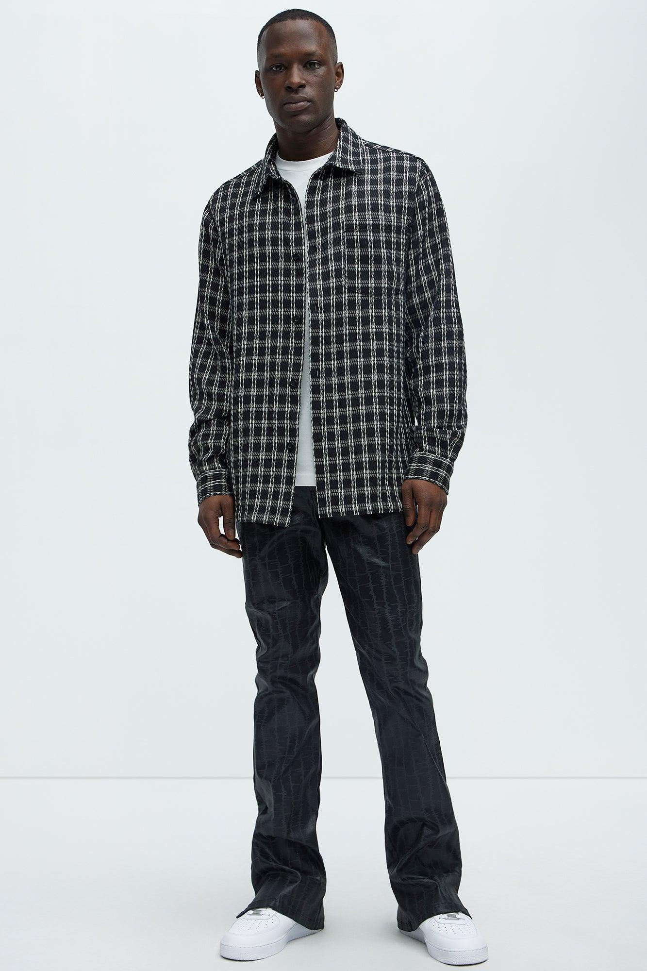 Rebel Like Me Pattern Waxed Stacked Skinny Flare Pants - Black Product Image