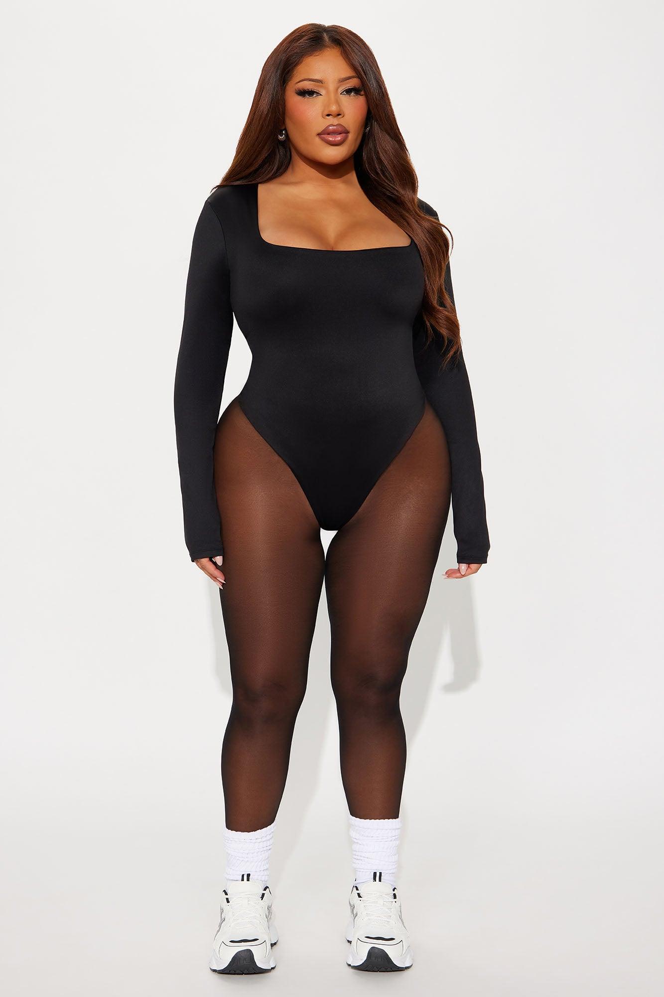 Contour Double Lined Long Sleeve Square Neck Bodysuit - Black Female Product Image