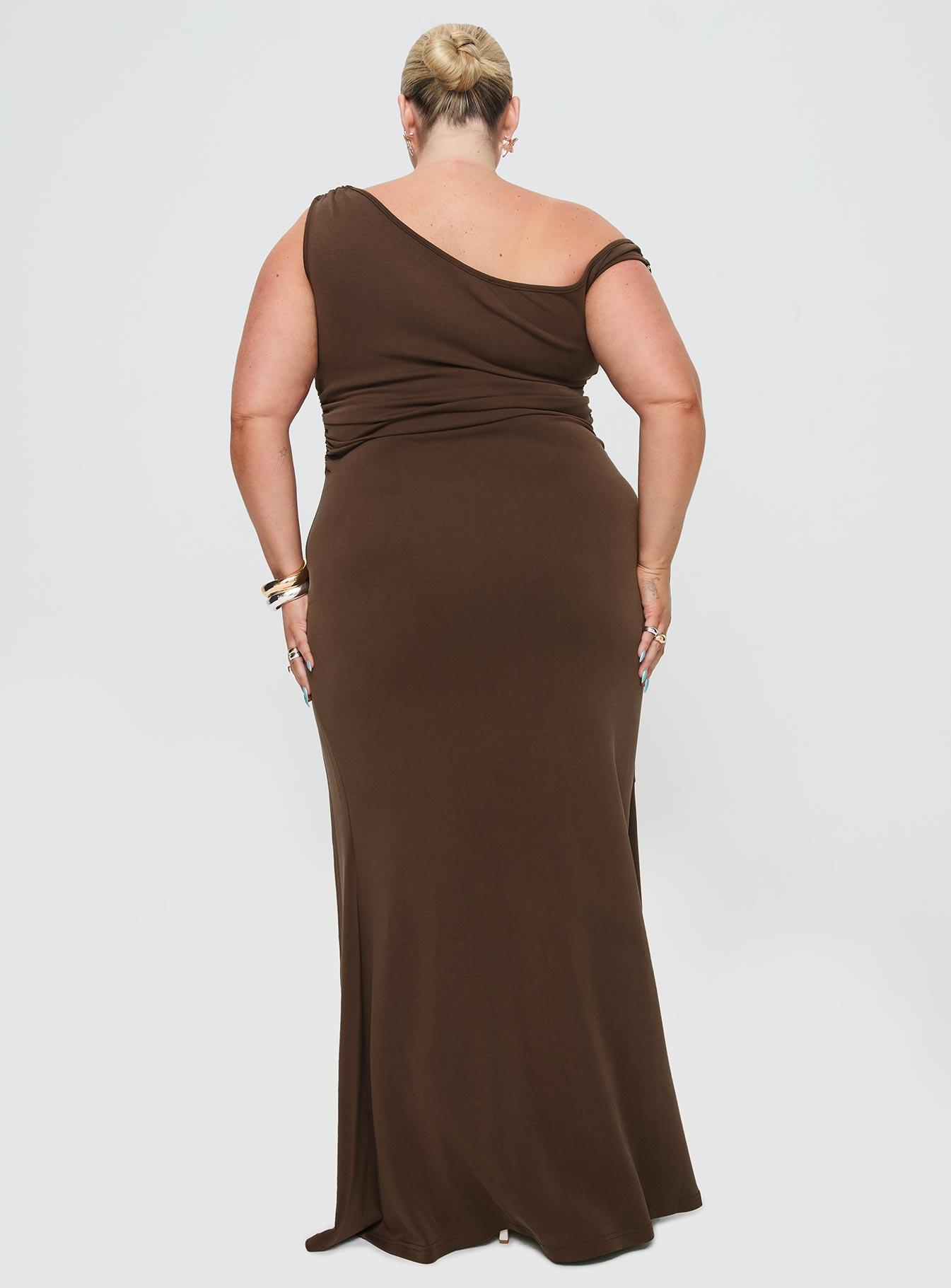 Rios One Shoulder Maxi Dress Brown Curve Product Image