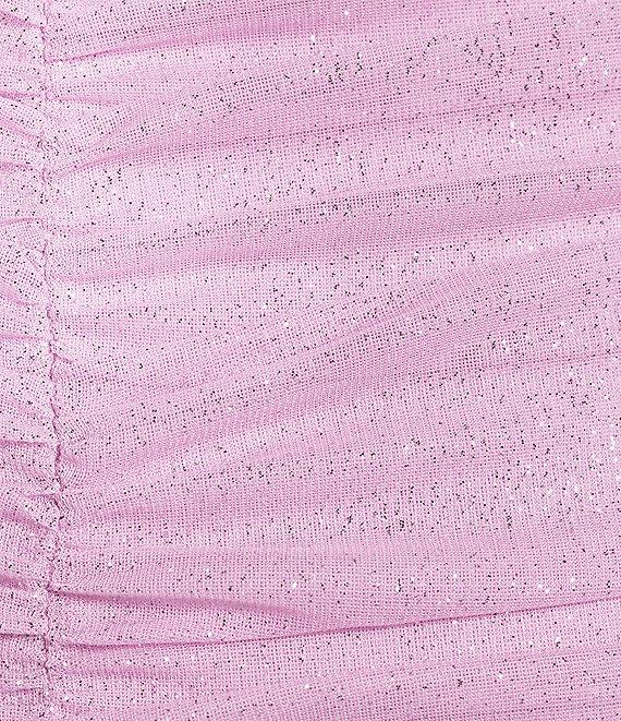 Jump Glitter Square Neck Ruched Long Sleeves With Ties At Hemline Dress Product Image