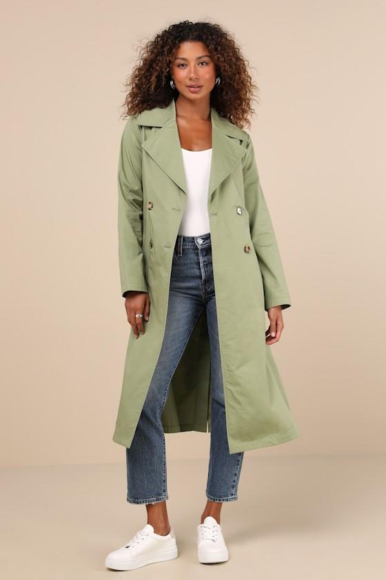 Fave Forecast Olive Green Twill Trench Coat Product Image