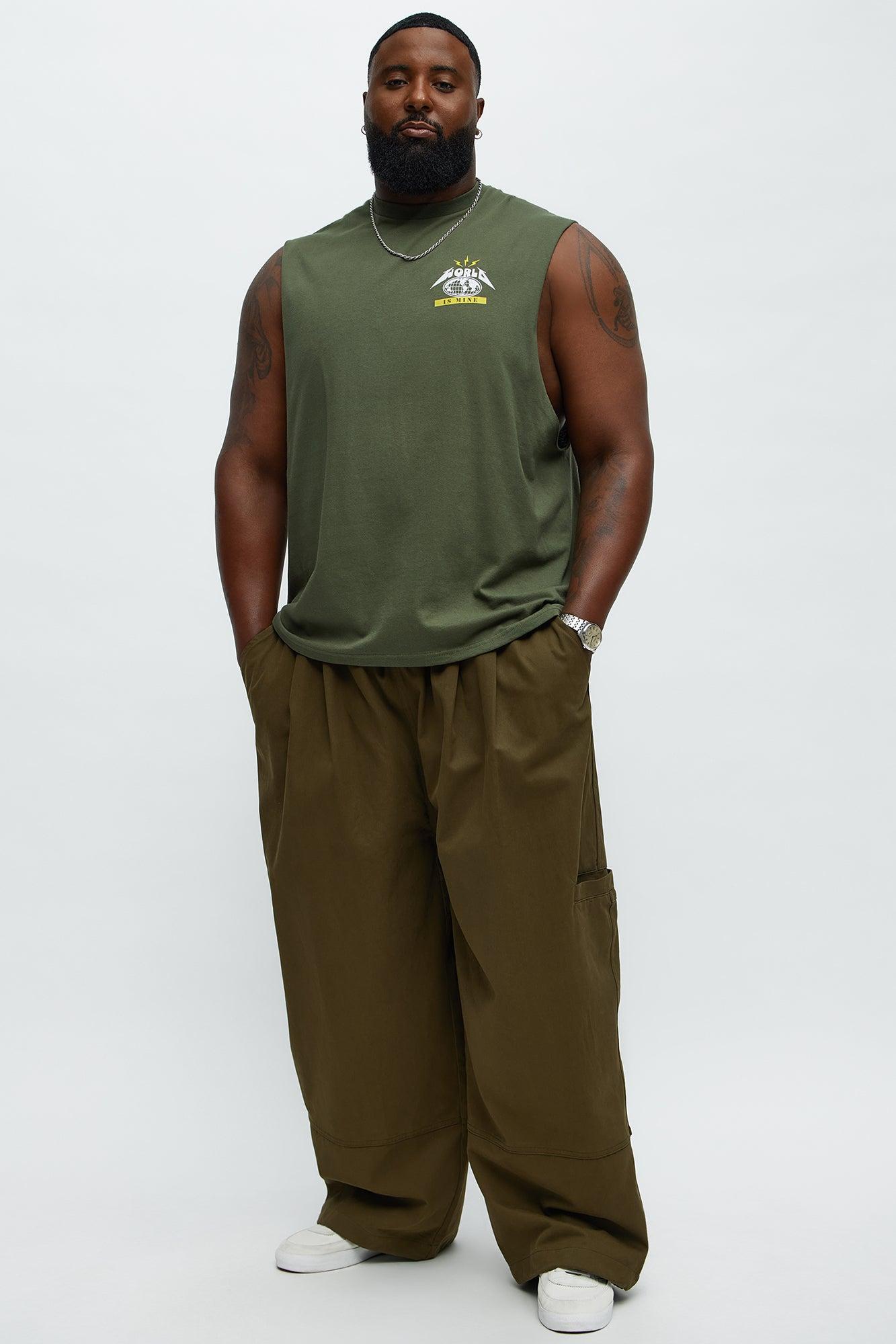 World Is Mine Muscle Tee - Military Green Male Product Image