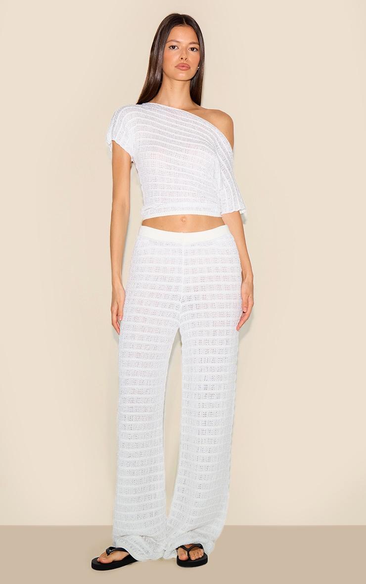 White Textured Knit Off The Shoulder Top Product Image