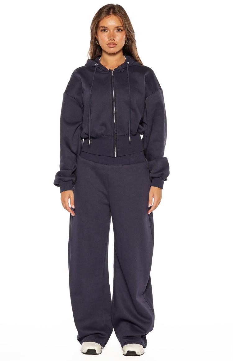 Dora Navy Barrel Leg Track Pants Product Image
