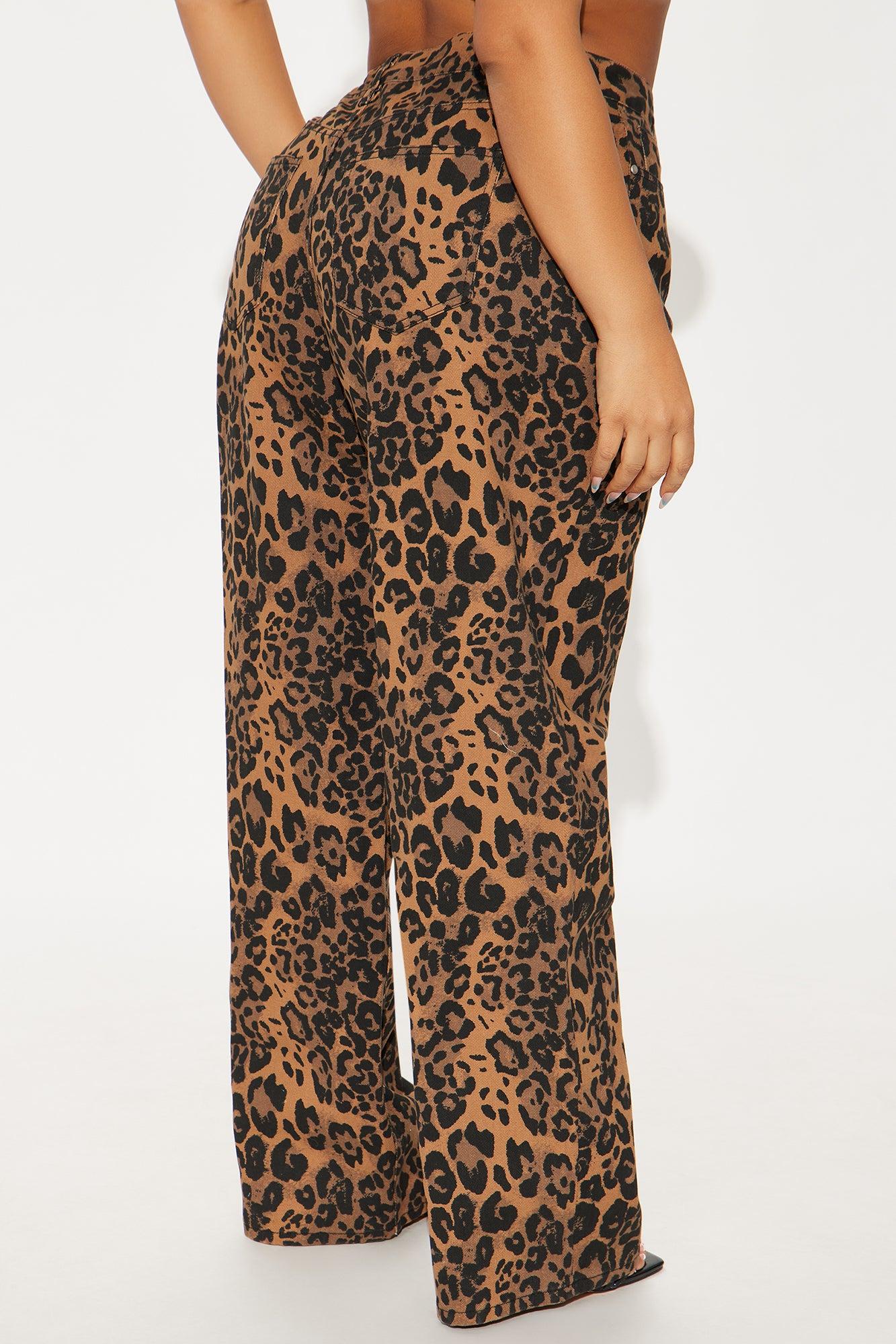 She's A Wild One Leopard Print Wide Leg Jeans - Brown Combo Product Image
