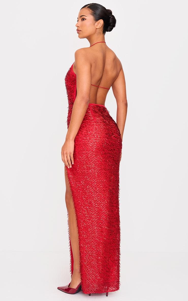 Red Sequin Cut Out Maxi Dress Product Image