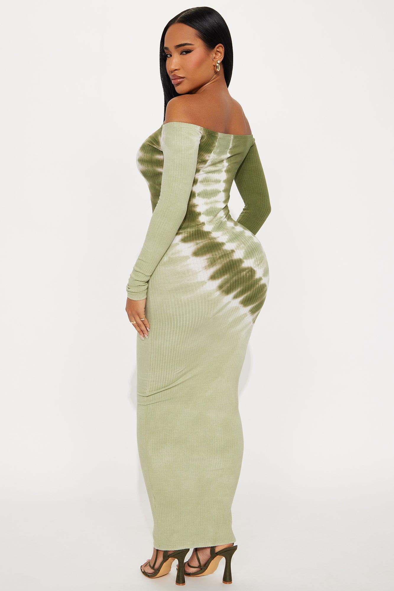 Beatrice Tie Dye Ribbed Maxi Dress - Olive/combo Female Product Image