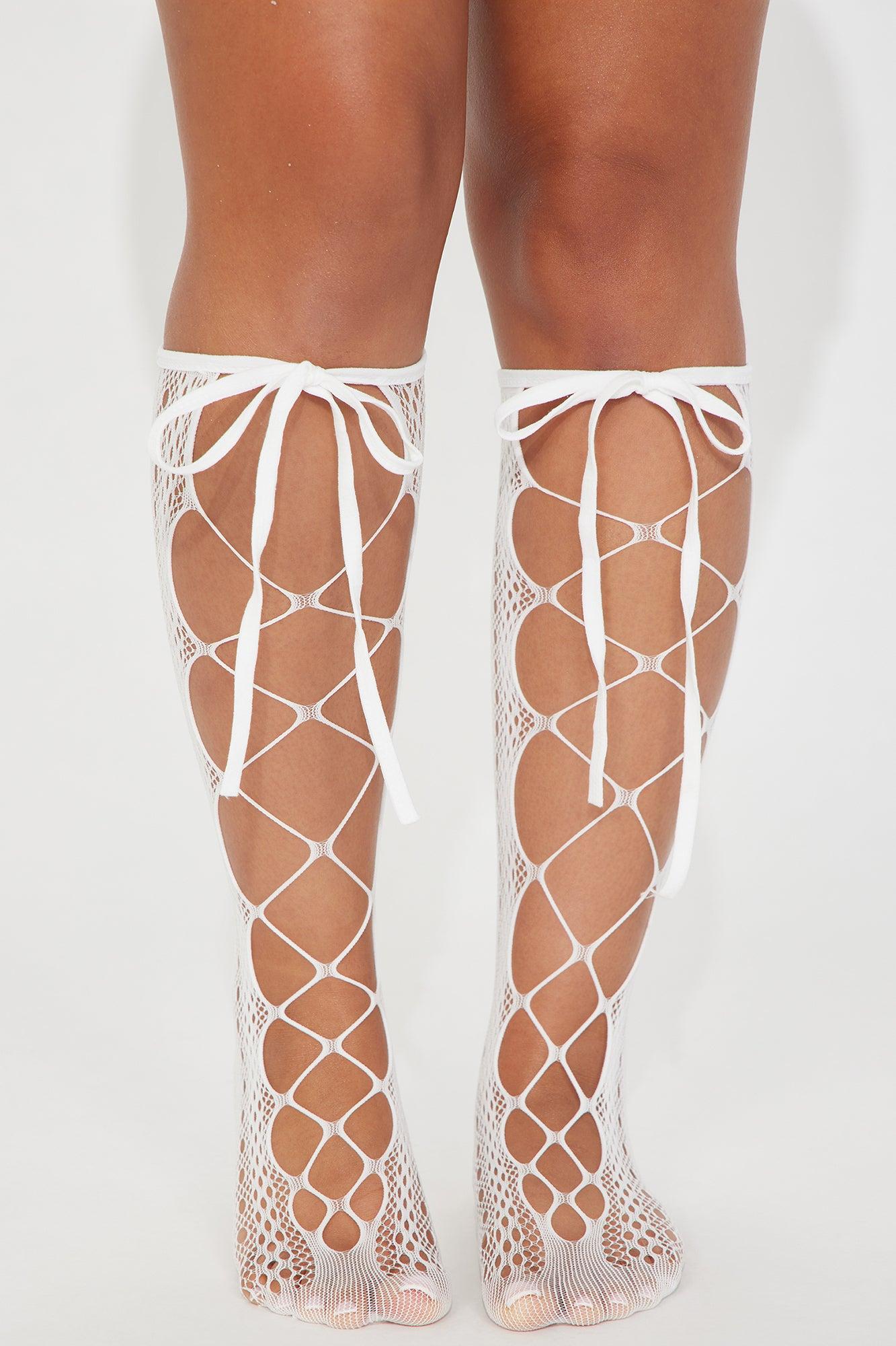 Keep It Edgy Lace Up Socks - White Product Image